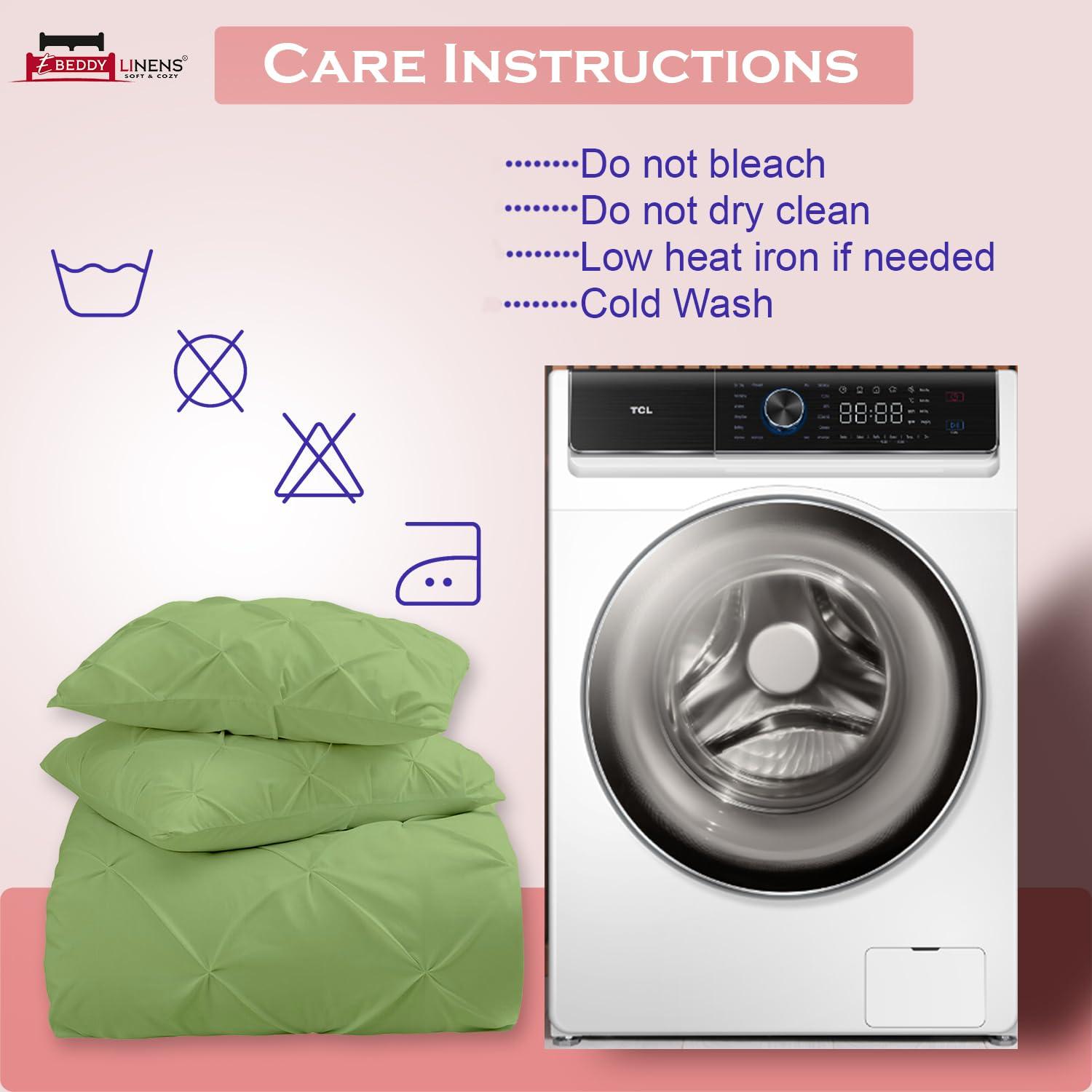 eBeddy Linens eBeddy Linens Pinch Pleated Pintuck Duvet Cover Set Full 80x90 Inch 100% Microfiber Soft and Breathable 3 Pieces Premium Comforter Cover Zipper Closure & Corner Ties, Moss