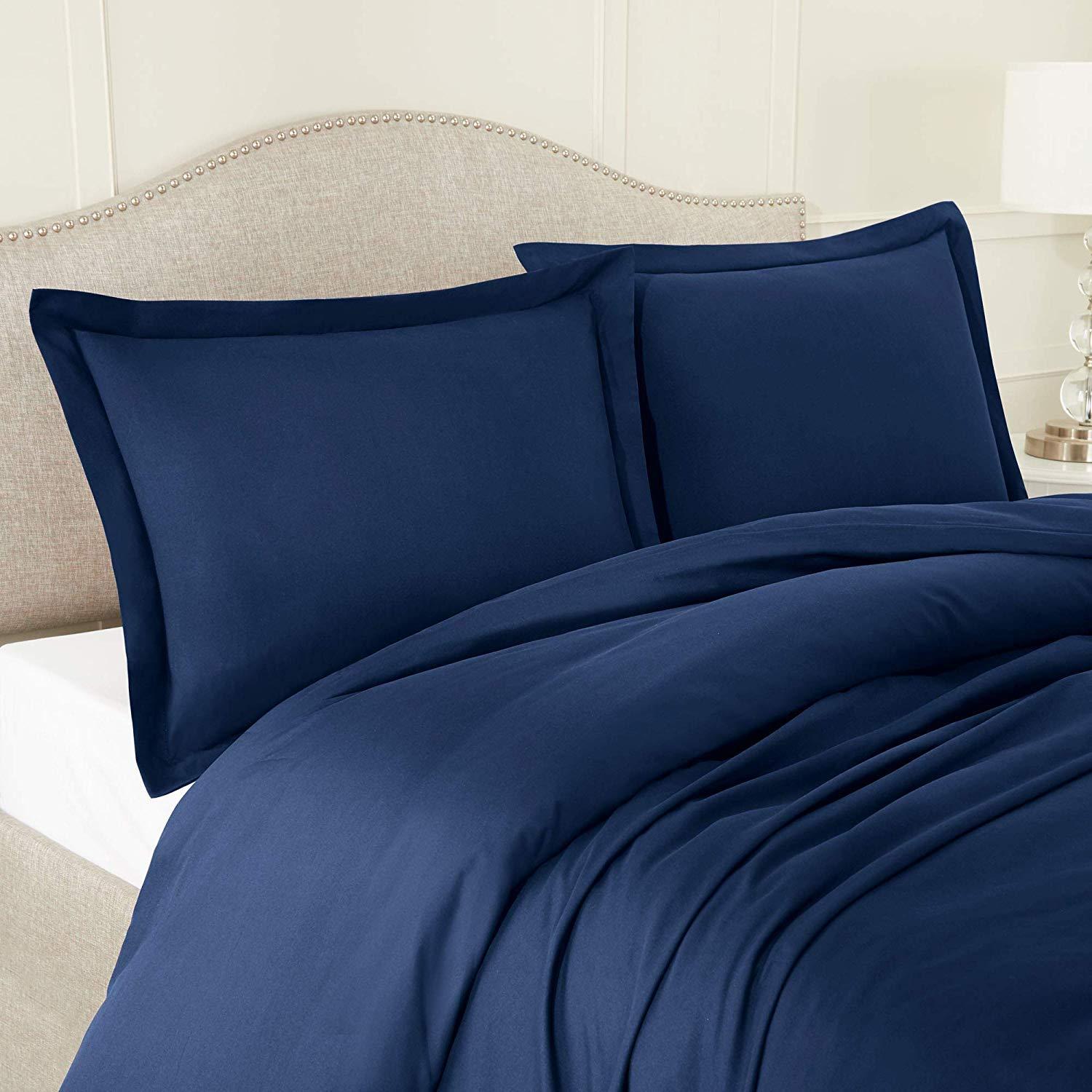 Comfort Bed Store Comfort Store Bedding 2 Piece 400 GSM Comforted Set Collection Organic Cotton 400 Thread Count Solid 1 Duvet Cover, 1 Comforter (Navy Blue Twin, Set of 2)