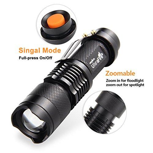 ULTRAFIRE ULTRAFIRE 3 Pack Mini Flashlights Focus Adjustable SK68 Single Mode Tactical LED Flashlight, Ultra Bright 300 Lumens Torch