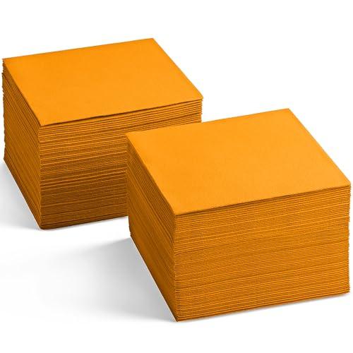 Servietto Disposable Linen-Feel Cocktail Napkins, 200-Pack 5\" x 5\" ORANGE Paper Beverage Napkins For Bar, Restaurant And Caf, Dessert Napkins For Party, Wedding Or Event