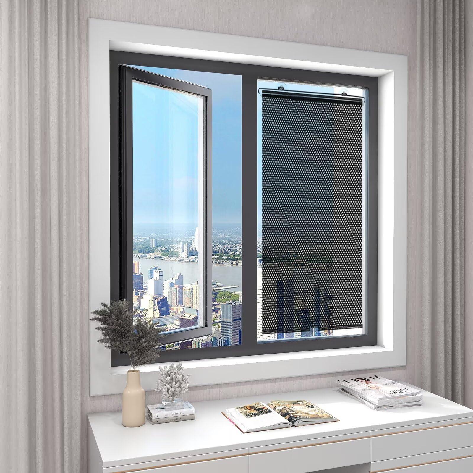 PFGDSAC Suction Cup Blinds Suction Cup Blackout Curtains Light Filtering Blinds Cordless Roller Shades Sun Blocking Curtains Balcony Suction Cup Sunshade Window Curtain Shade RollerBlack23 * 49in