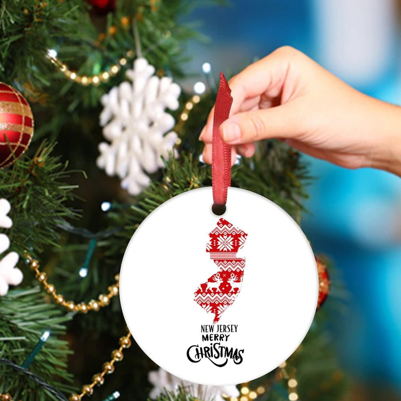 godblessign New Jersey Map Ornaments for Christmas Trees Personalized Home State Christmas Ornament 2022 Merry Christmas Ceramic Round Hanging Ornaments Christmas Keepsake New Year Gifts 3 Inch