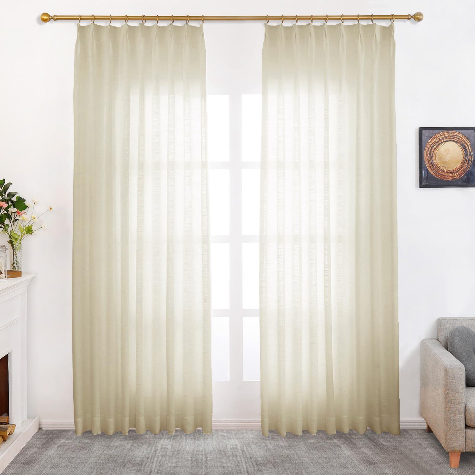 DotheDrape DotheDrape Pinch Pleated Curtains, Light Filtering Pinch Pleat Linen Curtains for Bedroom, Living Room, 72 Width 92 Inch Long 1 Panel, Beige