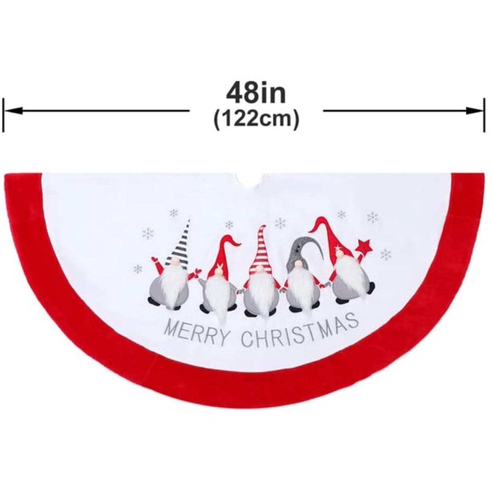 Gerson Gerson Company 48 inch Merry Christmas Gnome Tree Skirt with Red Border Trim
