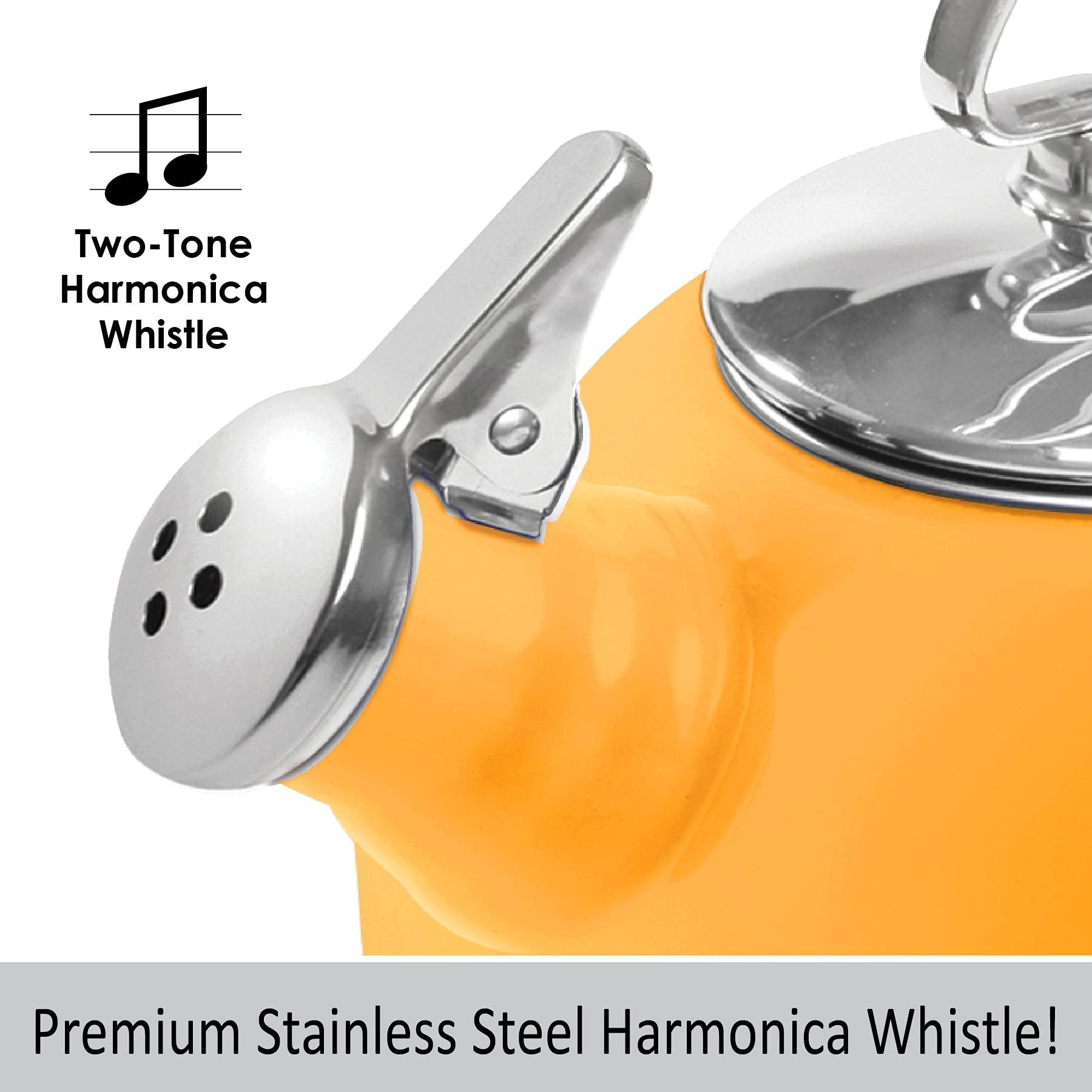 Chantal Chantal Classic Teakettle, 1.8 QT, Enamel On Steel, 2-Tone Harmonica Whistle, Rapid Boil and Even Heating (Marigold)