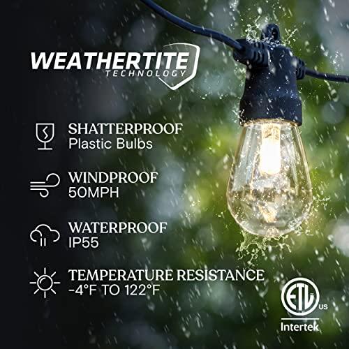 Brightech Brightech Ambience Pro Solar Powered Outdoor String Lights, 27 ft Commercial Grade Waterproof Patio Lights, 12 Edison Bulbs, Shatterproof LED String Lights for Outside, Porch - 1W Soft White