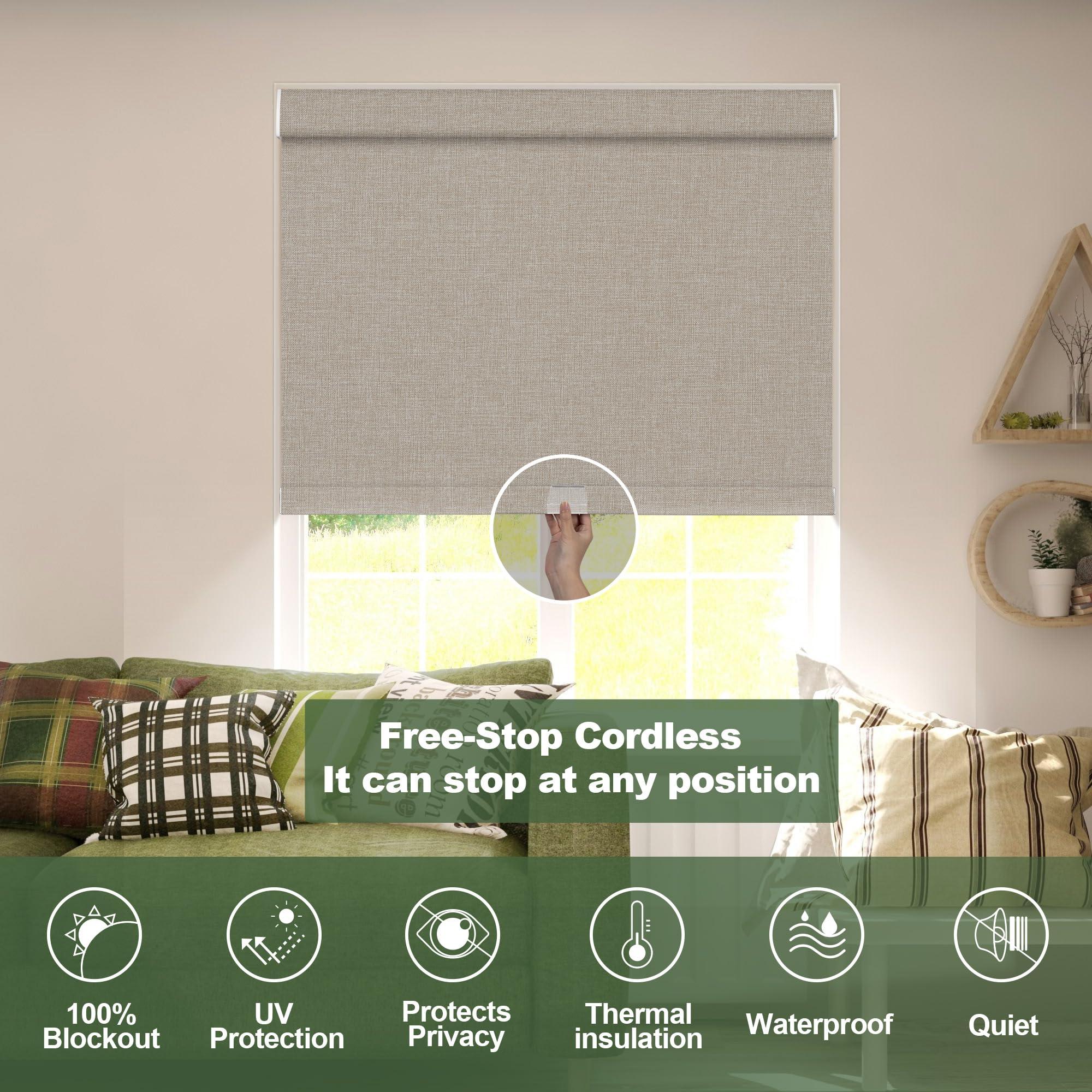 PQRSHADE PQRSHADE 100% Blackout Window Shades Pull Down for Indoor,Custom Room Darkening Roller Window up and Down Blinds with Thermal Insulated for Home Bedroom Office Easy to Install(67"W x 56"H)Cameo brown