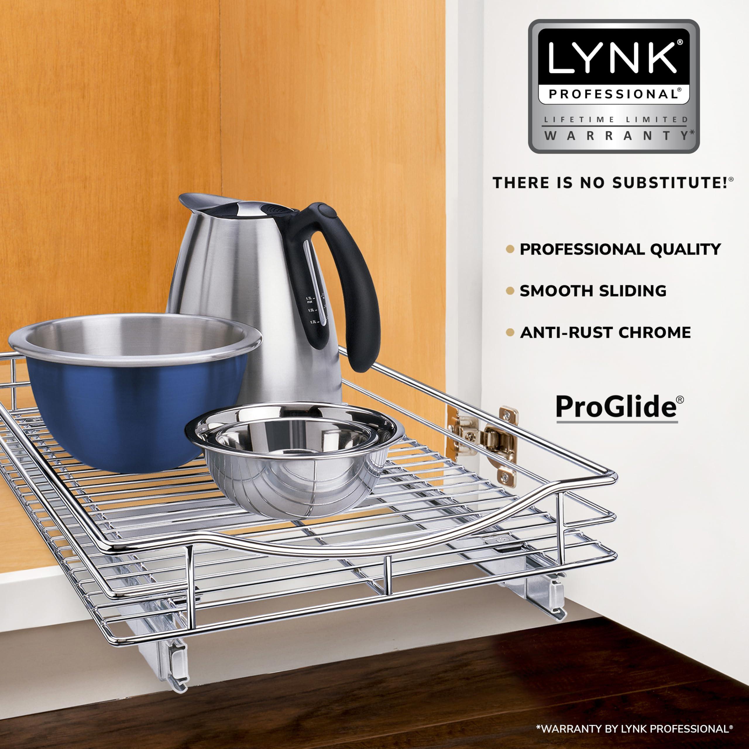 LYNK PROFESSIONAL LYNK PROFESSIONAL Pull Out Cabinet Organizer, 14\" x 18\" Slide Out Drawers for Kitchen Cabinets - Sliding Pull-Out Pantry Shelves Home Shelf Organizers - Lifetime Ltd. Warranty, Wood Chrome