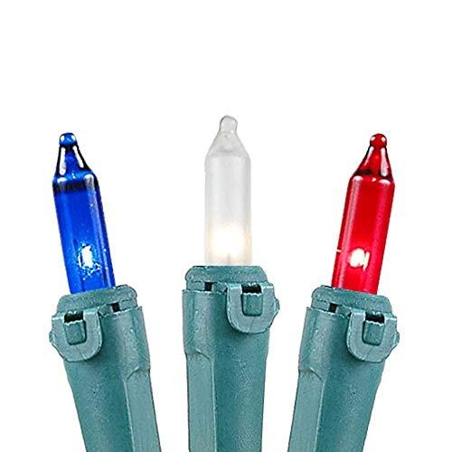 Novelty Lights Novelty Lights 100 Light Red/White/Blue Christmas Mini String Light Set, Green Wire, Indoor/Outdoor UL Listed, 50' Long