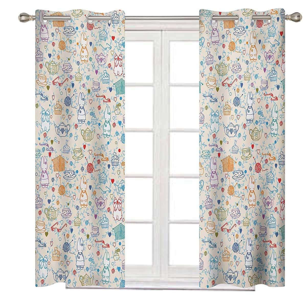 EIXXIE Multicolor Curtain for Bedroom 2 Panel 63 Inch Long Tea Party Blackout Curtain Panels Room Darkening W55 x H63