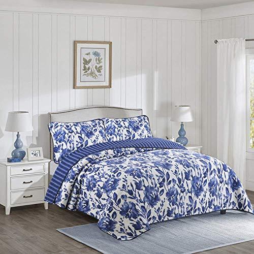 HNNSI HNNSI Blue and White Porcelain Cotton Quilt Bedspread Sets Queen Size 3 Pieces,Chinese Style Floral Comforter Bedding Sets