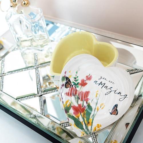 Pavilion Gift Company Pavilion Gift Company - You Are Amazing Ceramic Heart-Shaped Keepsake Box, Friend Gift, Best Friend Gift, Jewelry Keepsake Decorative Box, Jewelry Box For Mom, Daughter, Sister, Friend, 2 Count, Cream