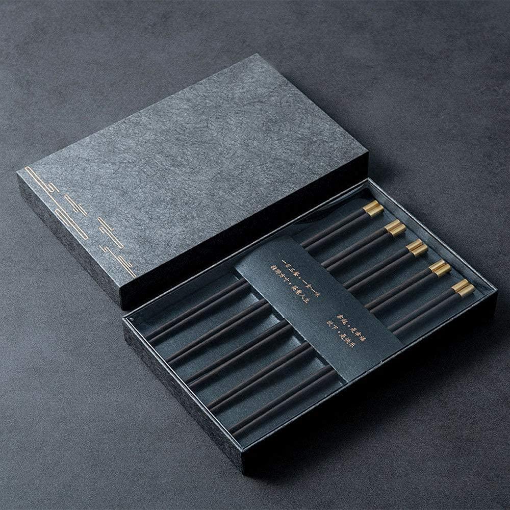 ZHANGDONG ZHANGDONG Chopsticks Reusable Metal Chopsticks Wooden Chopsticks Metal Chopsticks 5 Pairs Chinese Chopsticks Gift Set, Natural Wood and Brass Head Chopsticks.Apply to Home and Restaurant,Outd