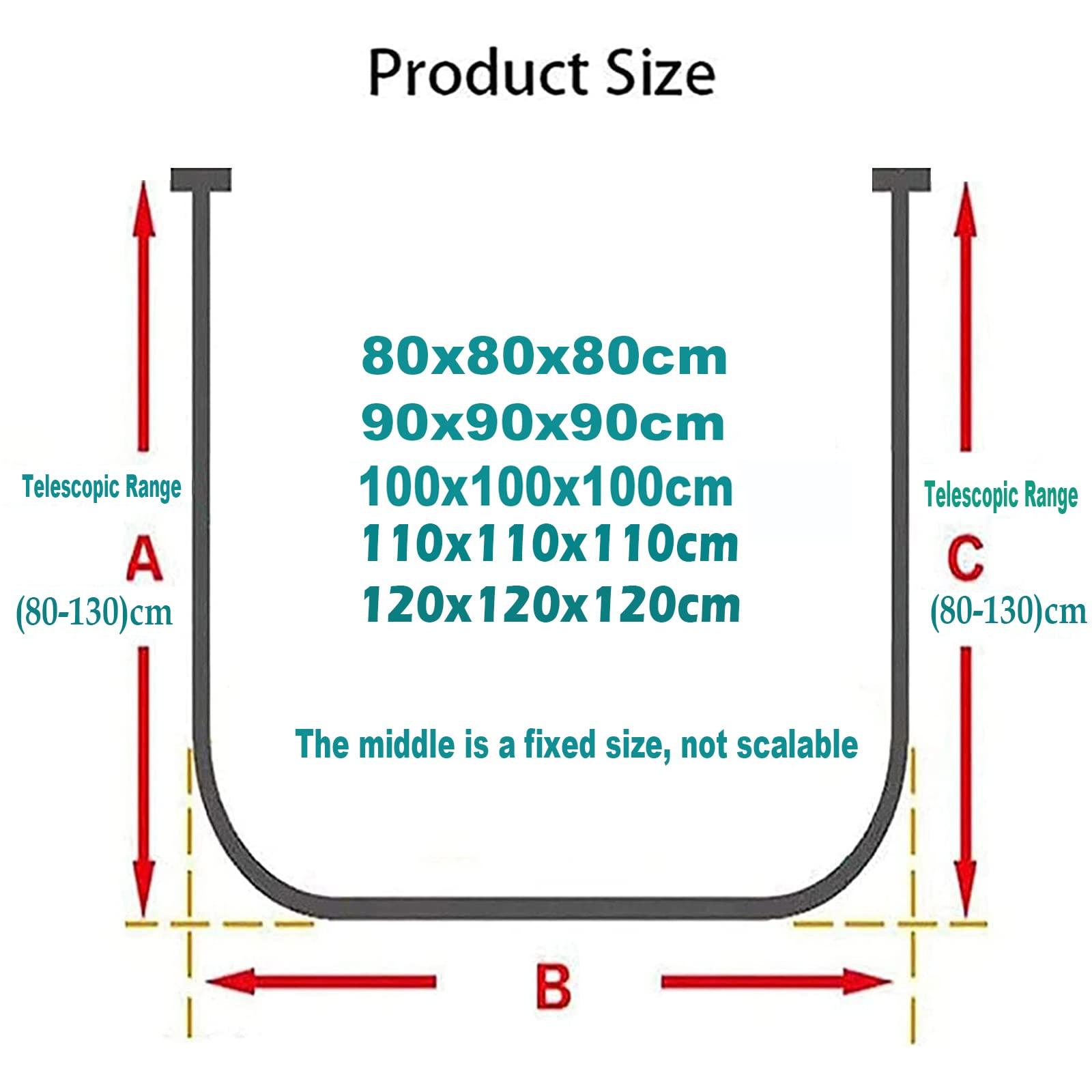 QUOCIN Curved Shower Curtain Rod, Corner Shower Curtain Rod, Expandable Shower Curtain Rail L Shape,U Shape, Stainless Shaped Bathroom Shower Rod Free Drill Install for Clothing Store ( U.110x110x110cm)