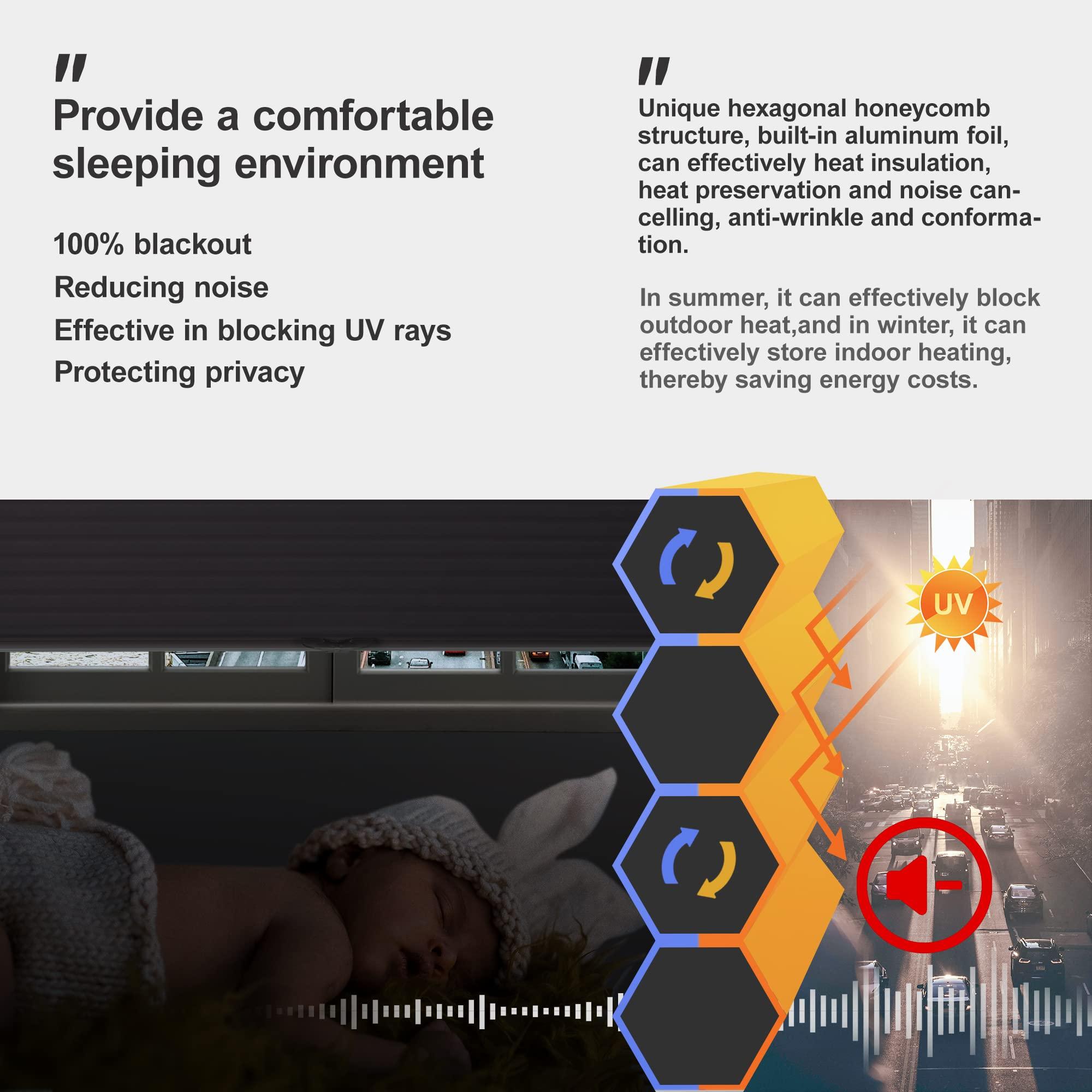 BERISSA BERISSA Top Down Bottom Up Blackout Cellular Shade Cordless Honeycomb Blinds Fabric Window Shades Thermal Insulation Cellular Blinds Easy Install,Gray,33" W x 40" H