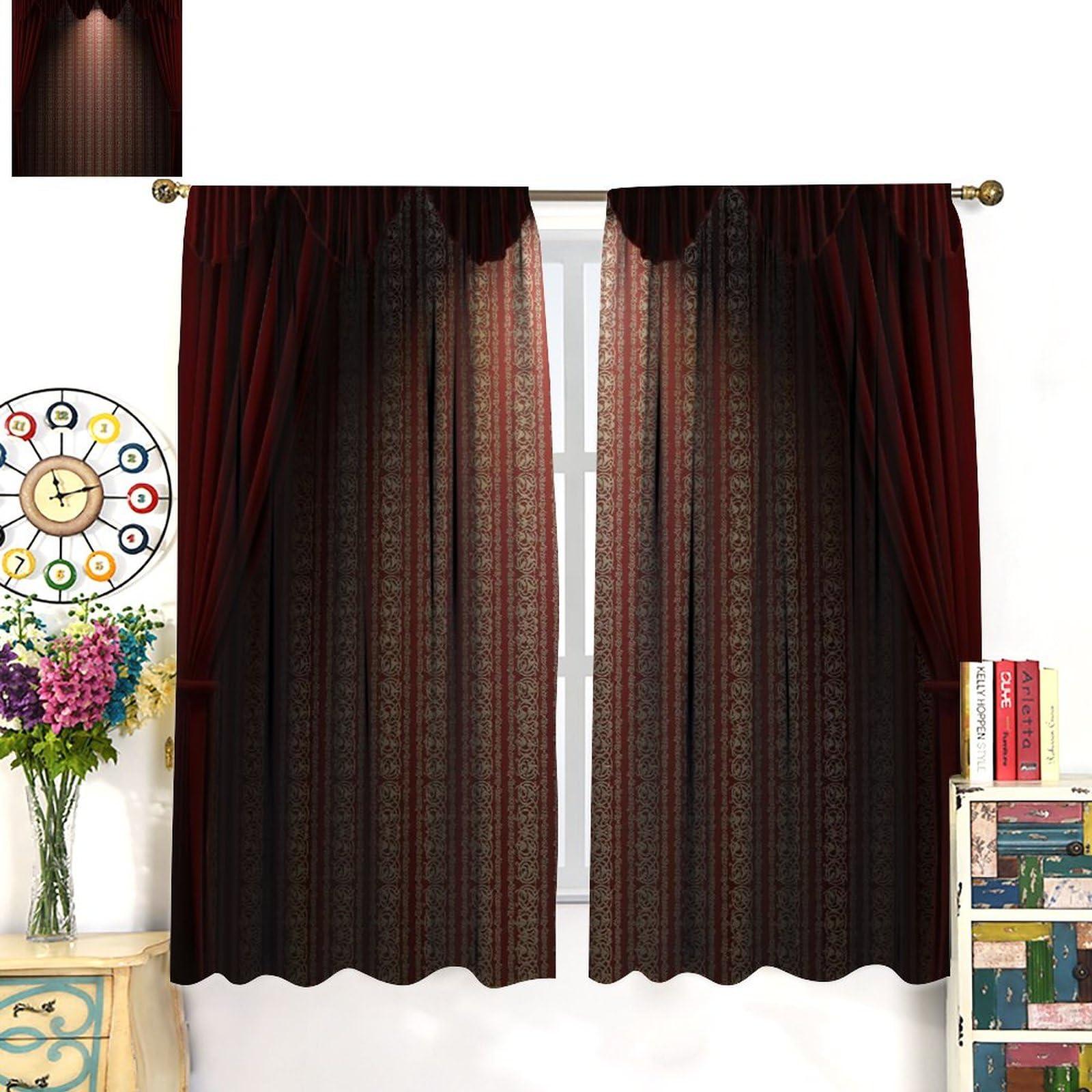 gaoyaqing Theatre Curtains, Show Stage with Classic Curtains Wooden Plank Floors Digital Illustration Curtains Print, Living Room Bedroom Window Drapes 2 Panel Set Room Blackout Decorative 63x63in