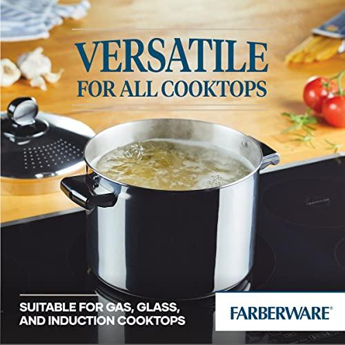 Farberware Farberware Classic Series Stainless Steel 8-Quart Covered Straining Stockpot with Lid, Stainless Steel Pot with Lid, Silver