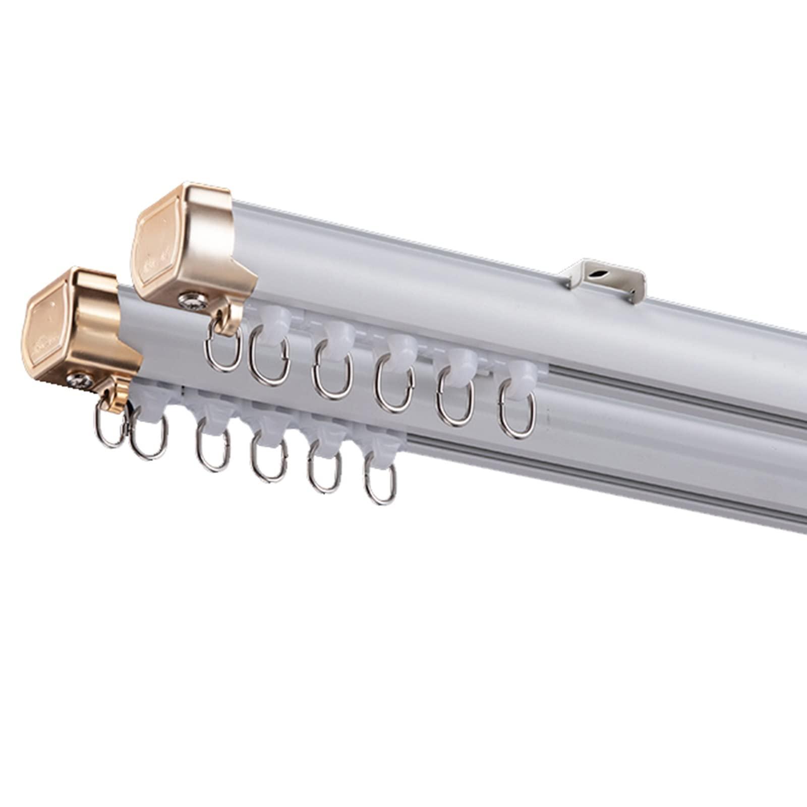 NOIRDA Double Curtain Track, Ceiling Or Wall Mount Curtain Track Set, Double Layer Aluminium Rails For Home Bay Window Room Divider, Customized Length(Color:White - A,Size:4m/13.1ft)