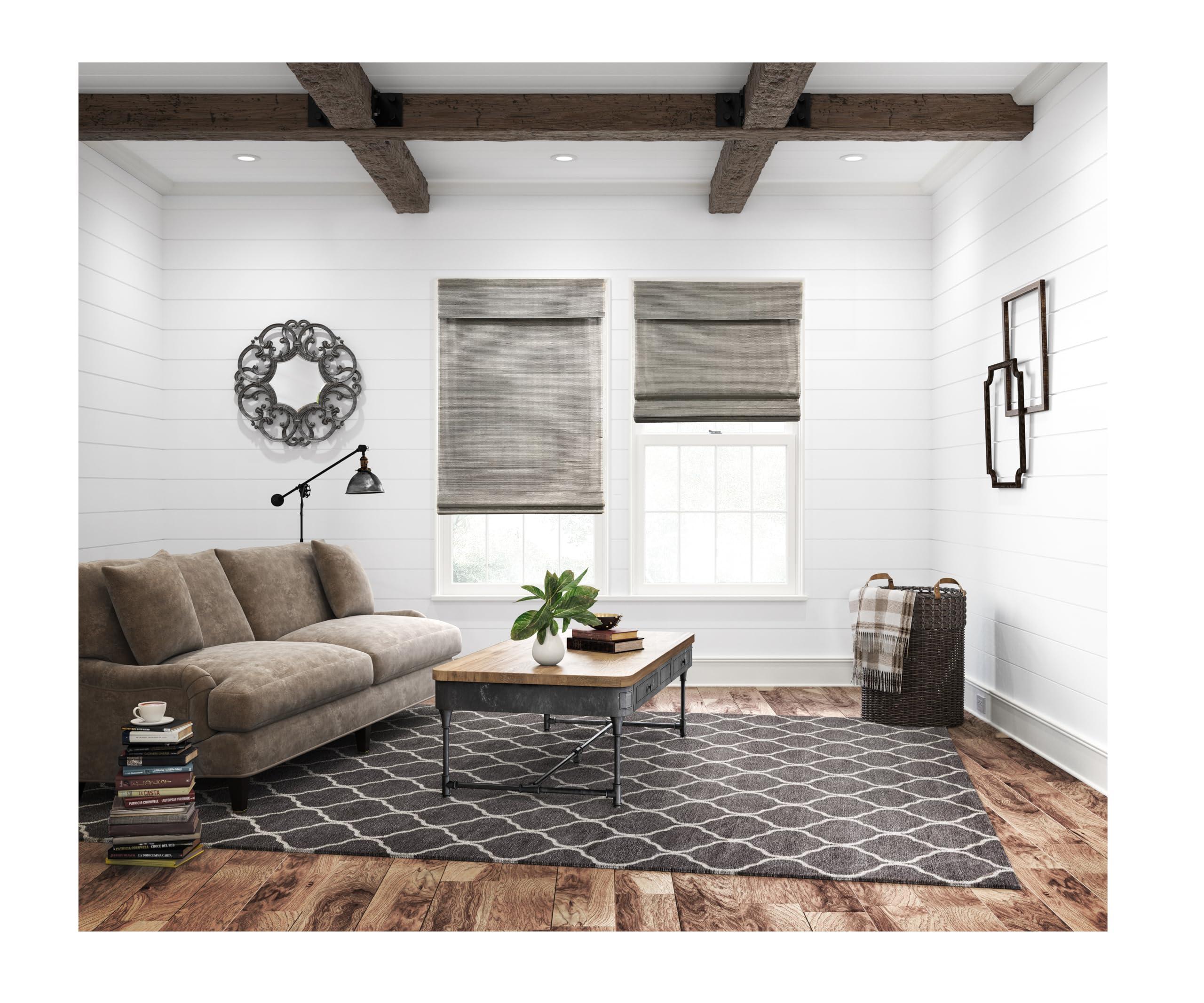 Windowsandgarden Cordless Woven Wood Roman Shades, 43W x 72H, Bamboo Mesh Grey, Sizes 20-72 Wide and 24-72 High