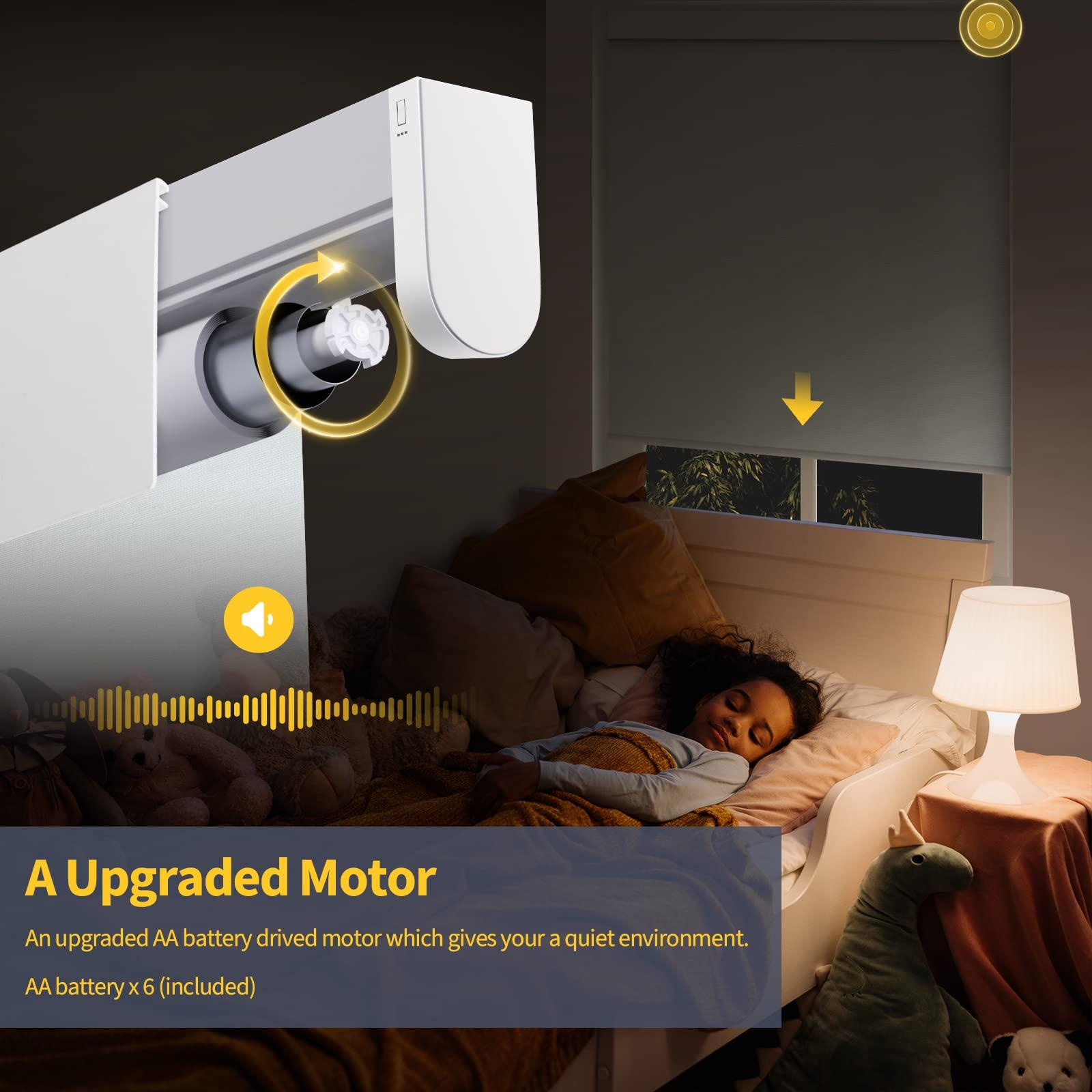 CITOLEN Motorized Blinds with Remote, Grasscloth Fabric Smart Blinds with Valance Cover, Cordless Automatic Roller Shades, Blackout Electric Blinds for Windows,Bright White 45" W x 72" H