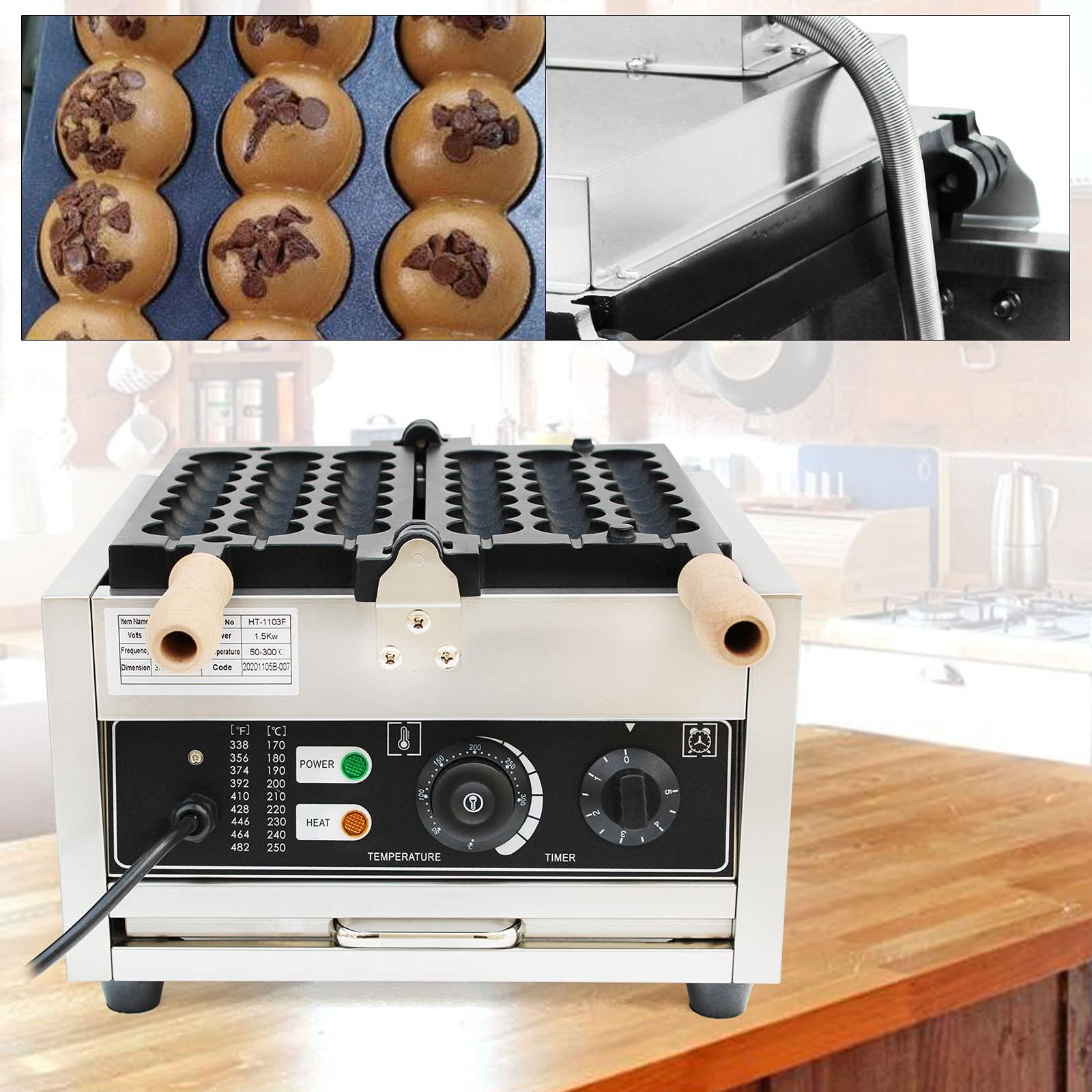 HAPPCUCOE Commercial 42 pcs Donut Ball Waffle Maker Waffle Baker Machine Nonstick Egg Hot Dog Baker Machine 1500W for Bakeries, Restaurants, Kiosks, Canteens