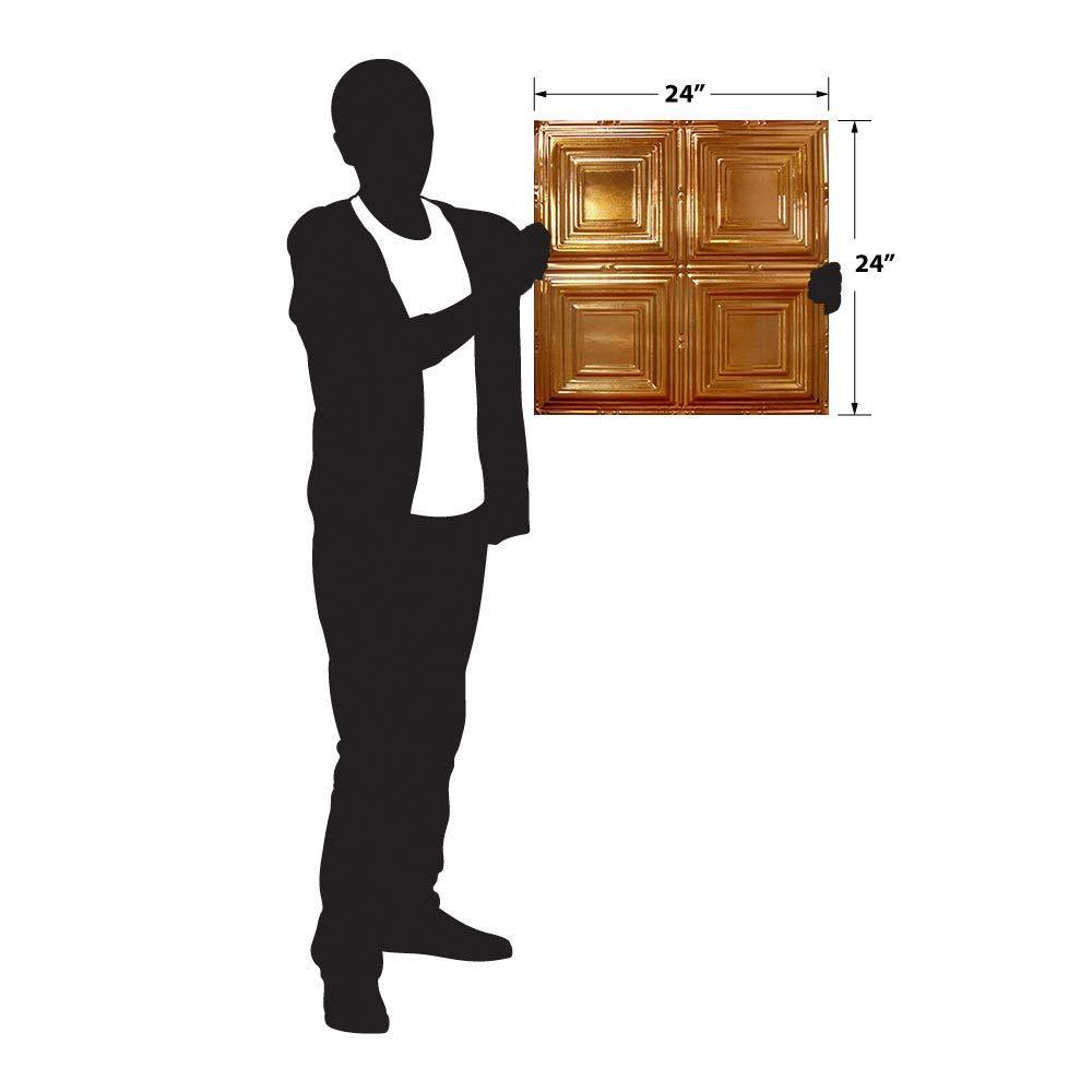 American Tin Ceilings American Tin Ceilings [5 Pack] 24\" x 24\" Tin Nail-Up Ceiling Tiles | Pattern #1 Rustic Copper Square Pattern Design with Modern Beveled Squares for Ceilings & Kitchens - Made in USA | kit-n-p01-crt