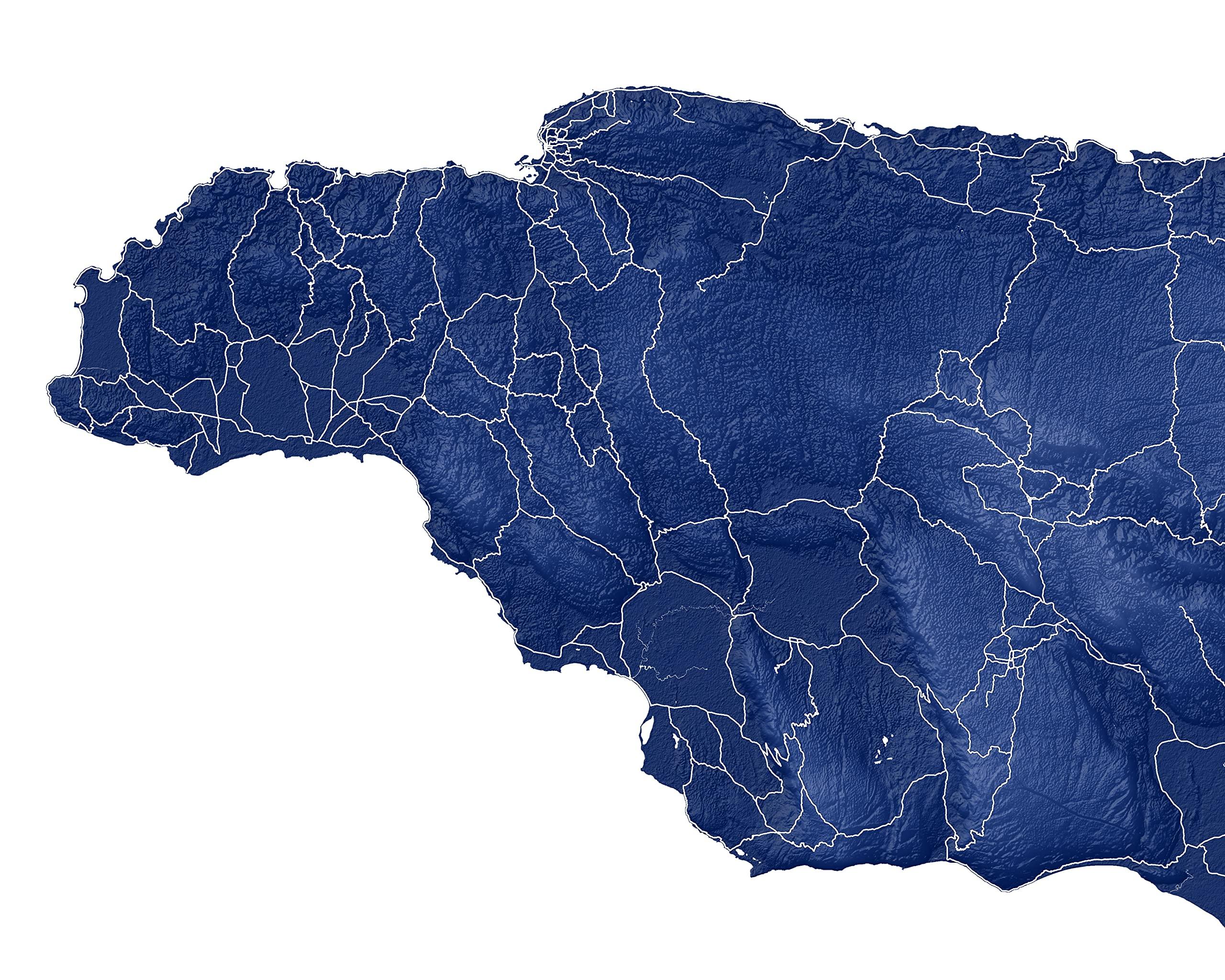 Maps As Art Jamaica Map of Jamaica Print 8x10, Jamaica Poster 24x36, Handmade Blue Jamaica Island Maps with Landscape, Caribbean Wall Art (36 x 24\" Landscape, Midnight)