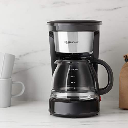 Amazon Basics Amazon Basics Coffee Makers, 5-Cup Coffee Machines with Reusable Filter, Coffee Pots, Black & Stainless Steel