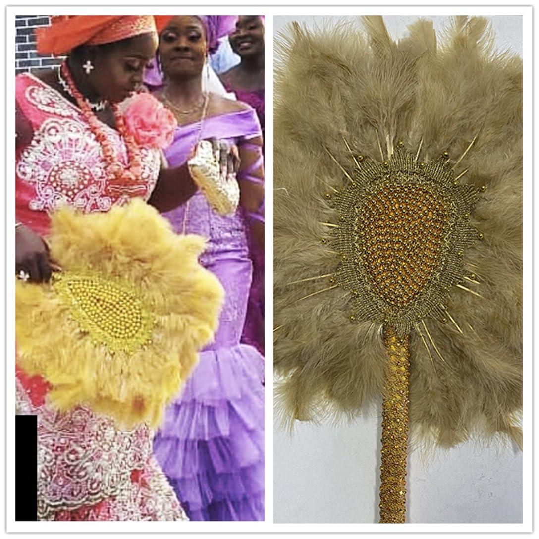 Pulcykp African Turkey Feather Fan Handmade Fans for Dance Wedding Decoration Fan Double-Sided Feather 7