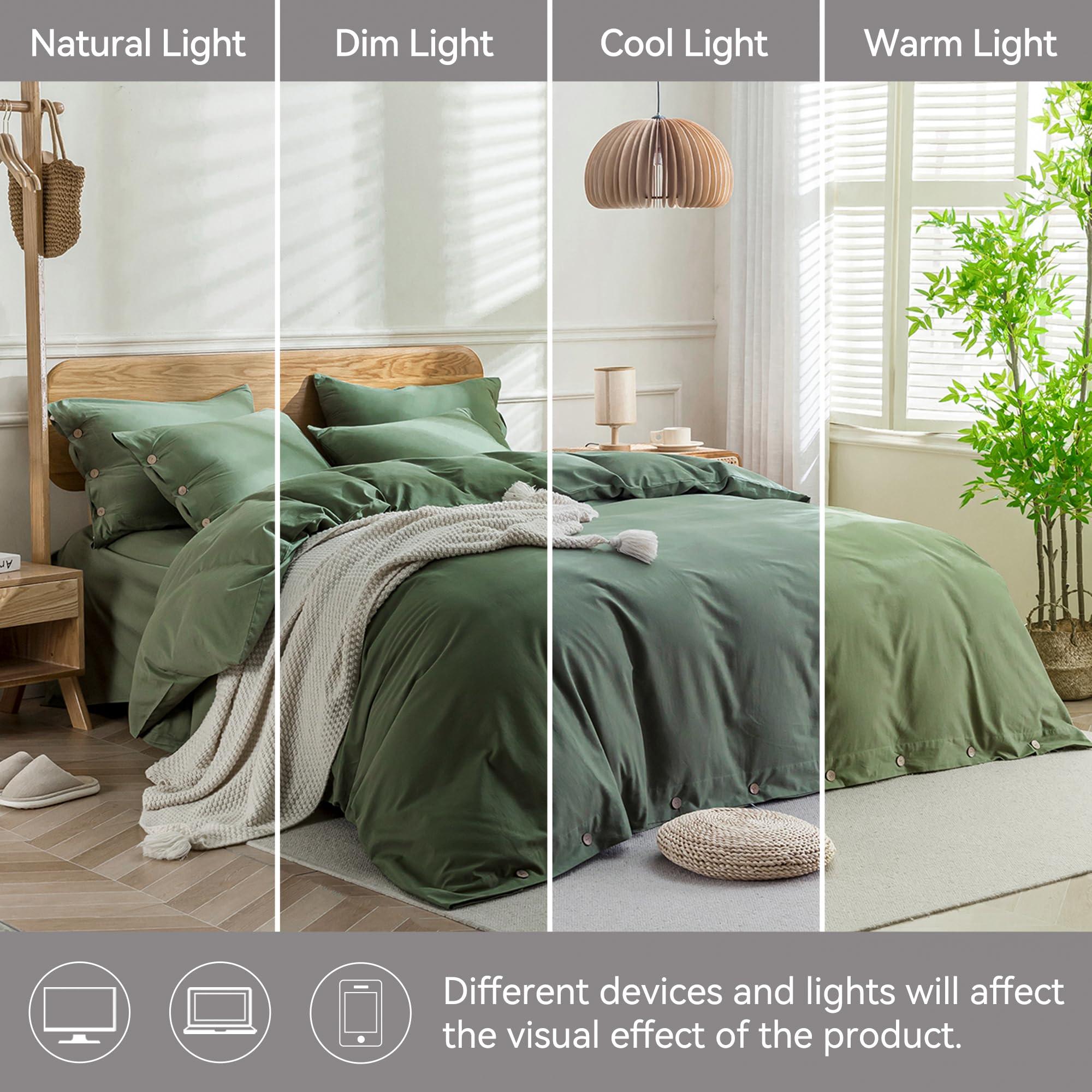 JELLYMONI JELLYMONI Cotton Duvet Cover Set - 100% Washed Cotton Linen Like Textured Comforter Cover, 3 Pieces Soft Bedding Set with Button Closure (Green, Super King 120\"x98\")