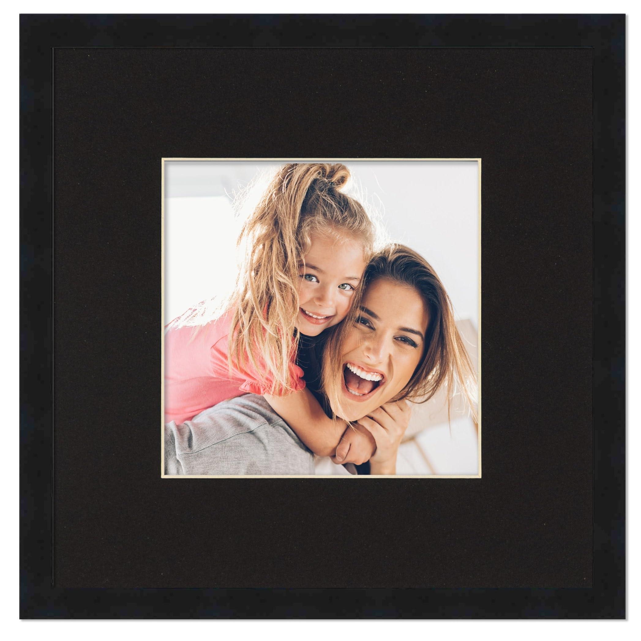 Poster Palooza PosterPalooza 4x4 Frame with Mat - Black 8x8 Frame Wood Made to Display Print or Poster Measuring 4 x 4 Inches with Black Photo Mat