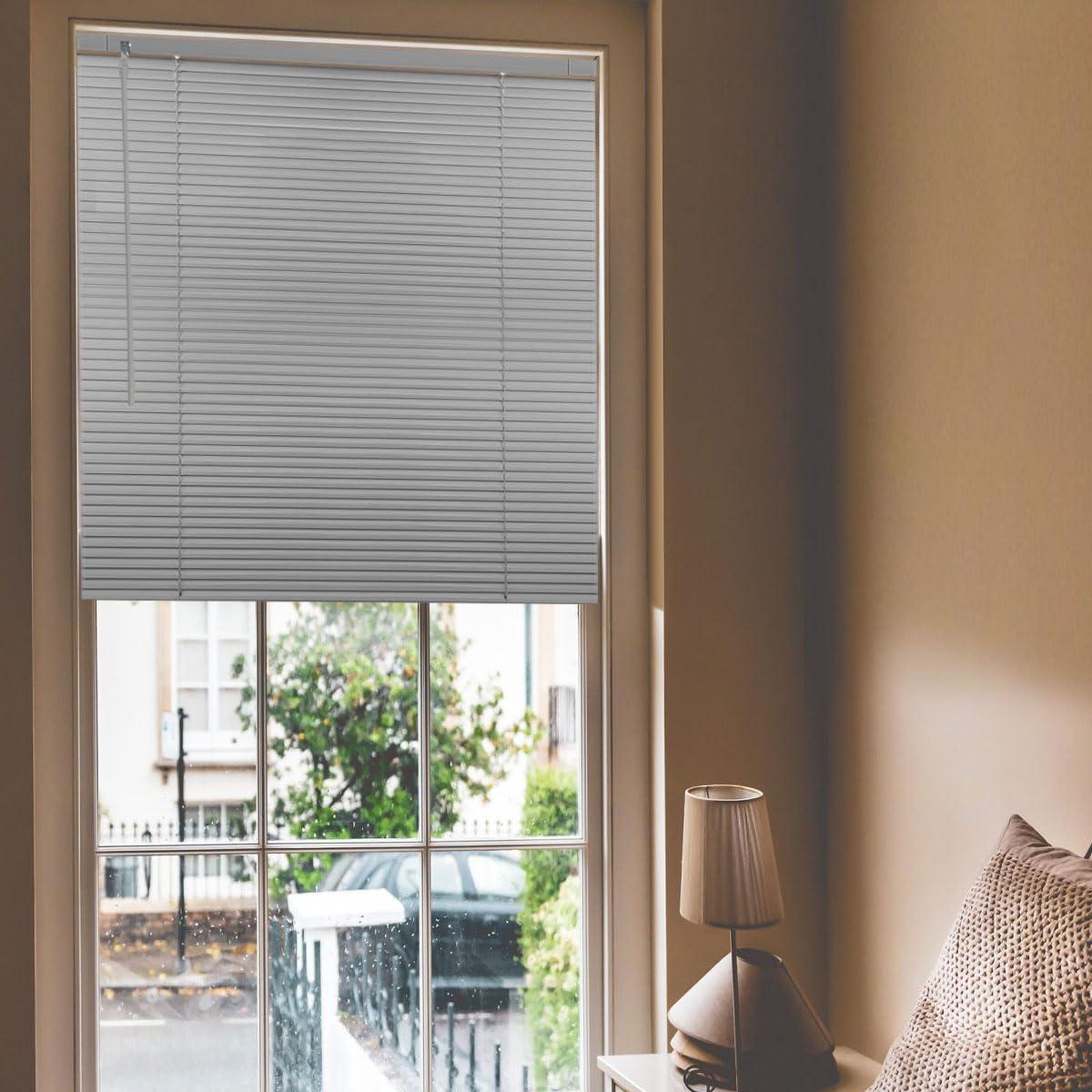 getopblinds Cordless Venetian Horizontal Blinds No Drill No Tools Blinds for Window Treatment Custom 1" Slat Aluminum Shutter Blinds Window Shade for Privacy Light Control, Easy to Install, 35 1/2"W x 52"L, Grey
