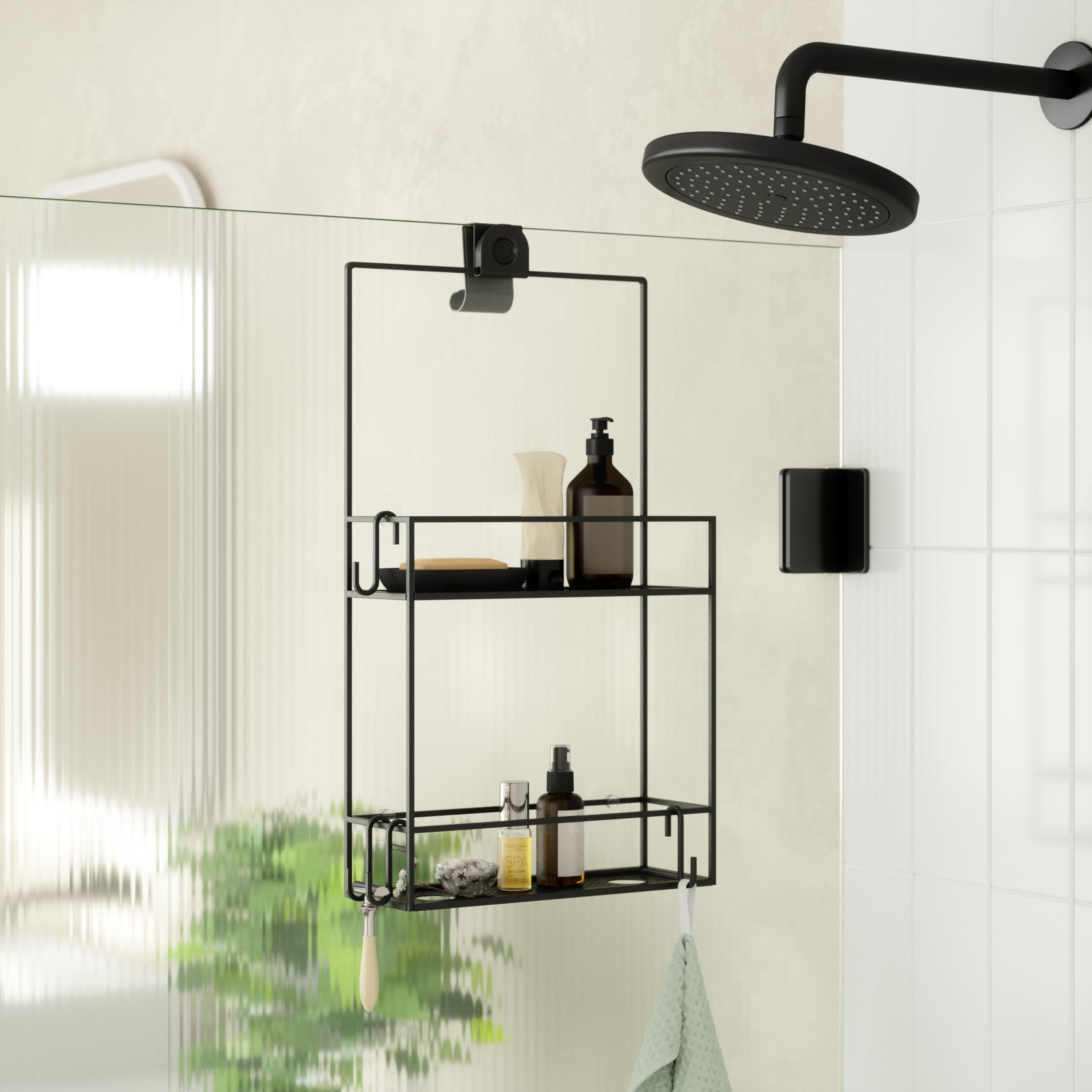 Umbra Umbra 023461-040 Cubiko Shower Caddy, Black Metal Shower Caddy Over the Shower Head