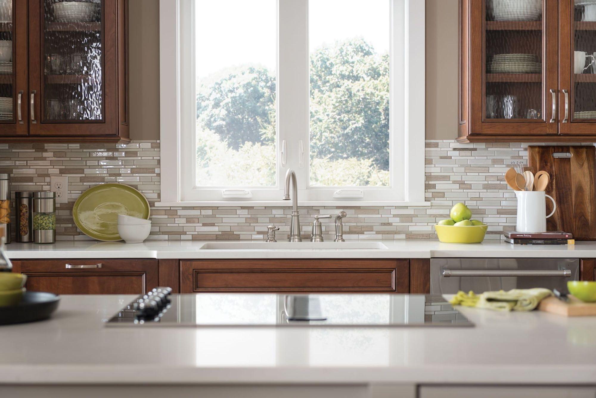 Moen Moen Spot Resist Stainless One-Handle High Arc 4-hole Kitchen Faucet with Side Sprayer and Soap Dispenser, 87042SRS