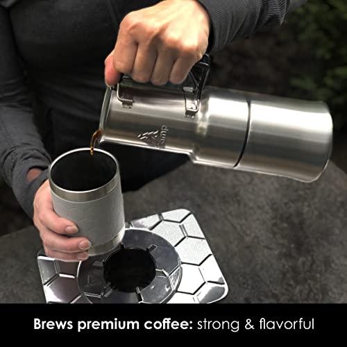 nCamp nCamp - Caf, Portable Coffee Maker, Portable Espresso Machine, Compact Camping Coffee Maker, Stainless Steel Travel Coffee Maker with Camping Coffee Cup, Reusable, 12 oz