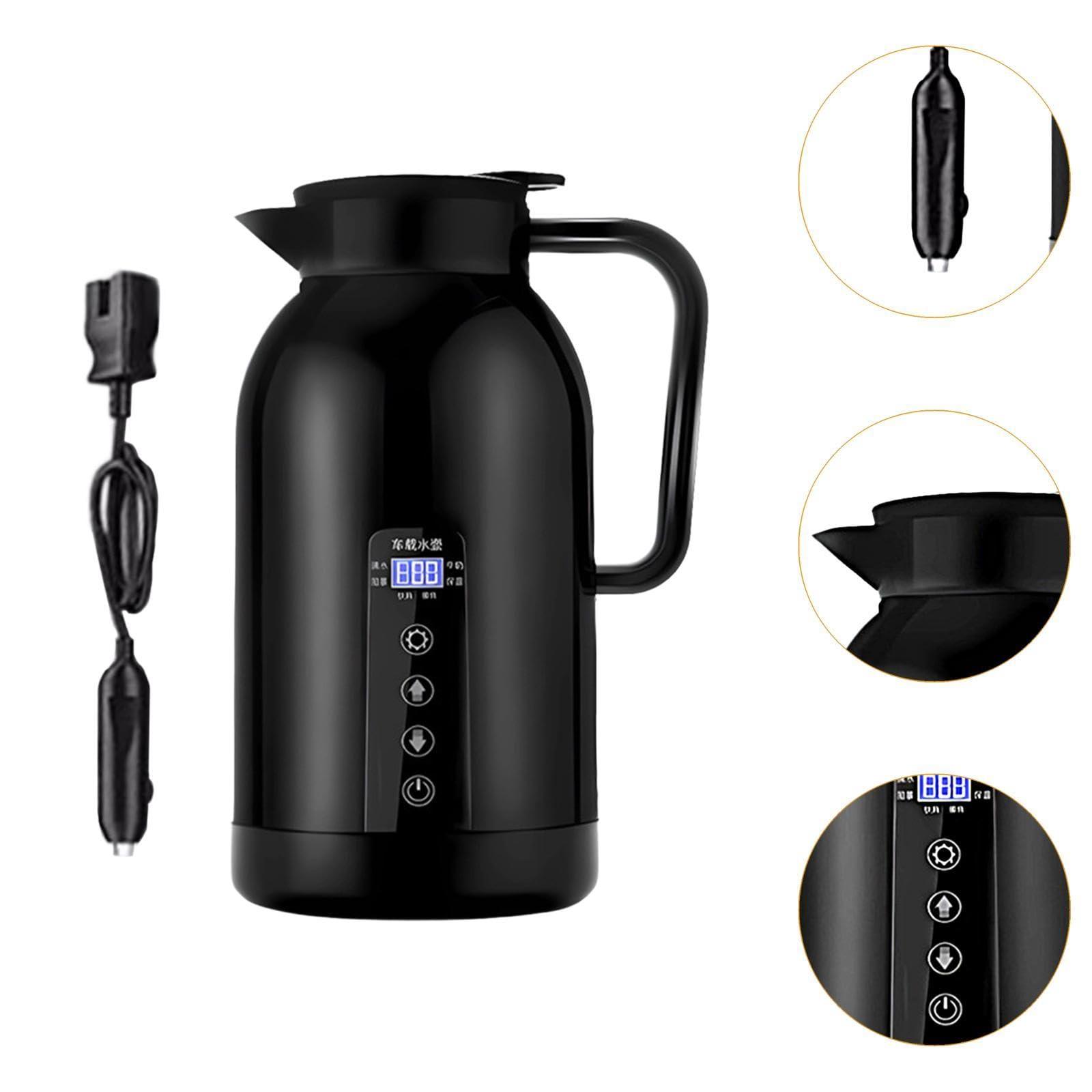 Generic Car Kettle Boiler Hot Water Bottle 12V-24V LCD Digital Display Heating Bottle Car Electric Kettle for Road Trips Camping