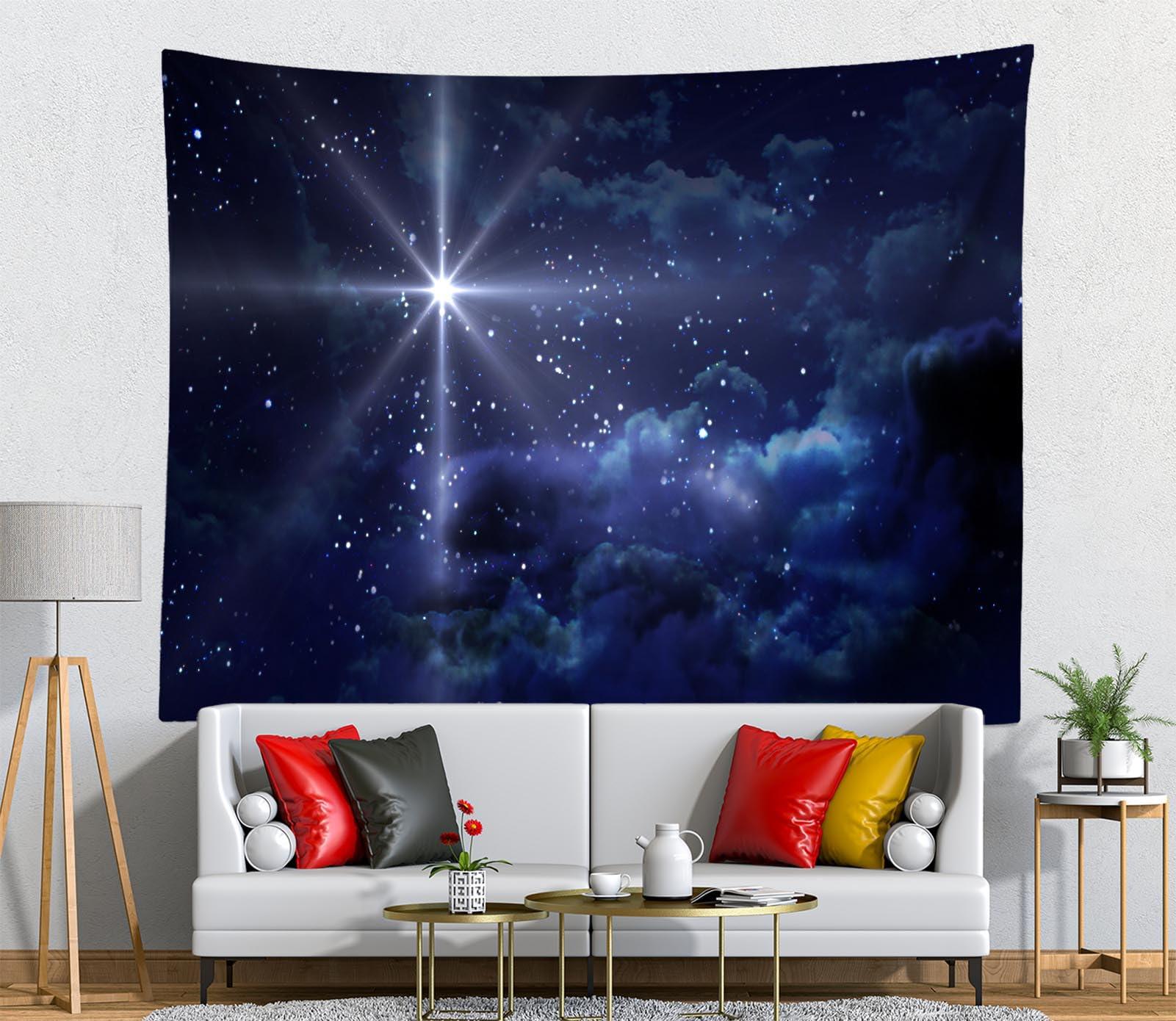 Loccor Loccor Star Night Tapestry Bethlehem Christmas Star Nativity of Jesus Christ Wall Hanging Nativity Scene Star of Bethlehem Blue Starry Sky Tapestry Christian Church Decor Home Decor 70\'\'x47\'\'