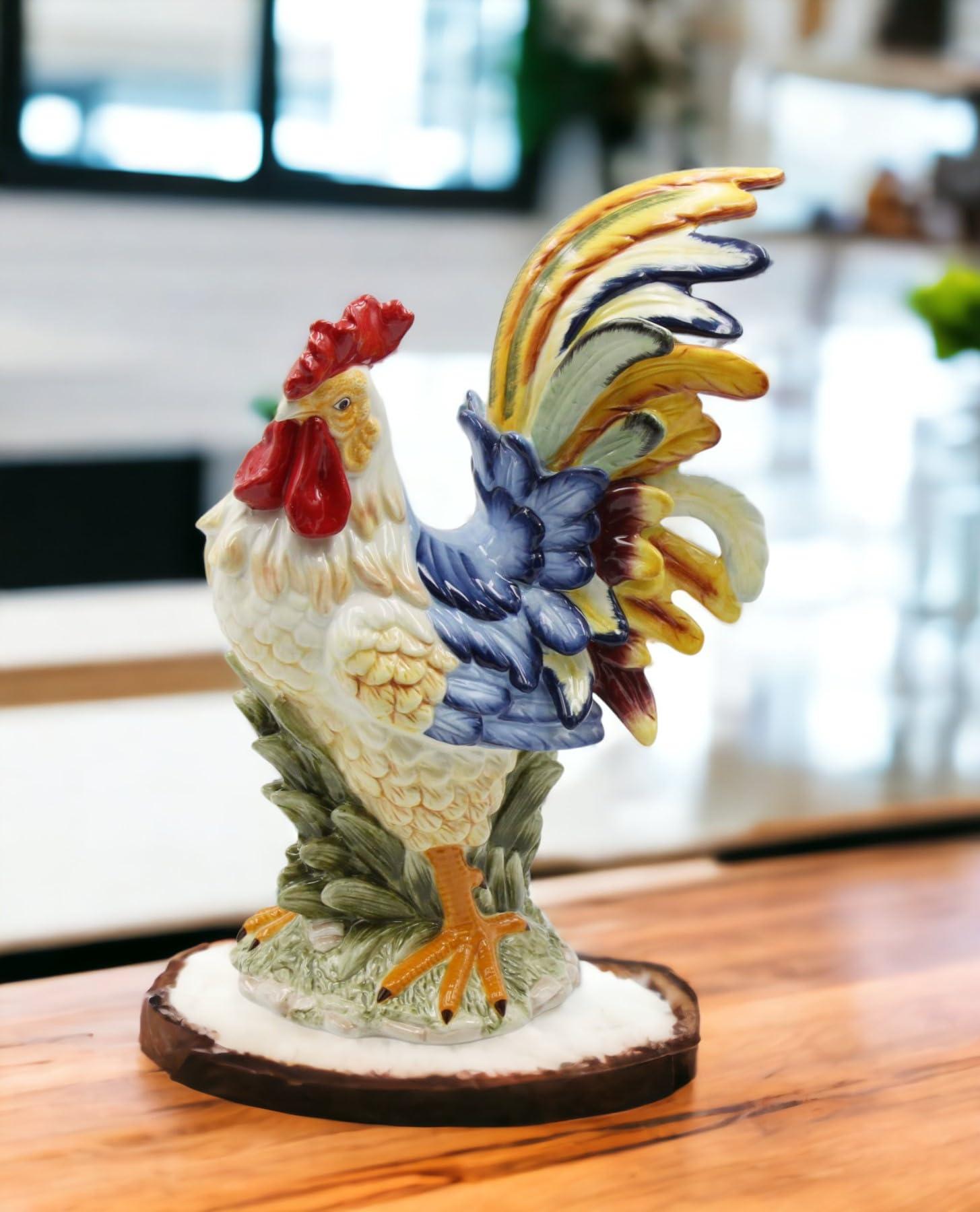 StealStreet StealStreet SS-CG-31980, 15.75 Inch Porcelain Painted Colorful Rooster Bird Figurine Statue, Blue/Orange