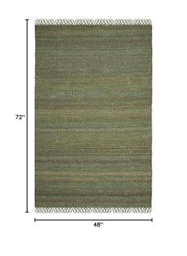 SAFAVIEH SAFAVIEH Natural Fiber Collection Accent Rug - 4' x 6', Green, Handmade Boho Fringe Woven Jute, Ideal for High Traffic Areas in Entryway, Living Room, Bedroom (NF368G)