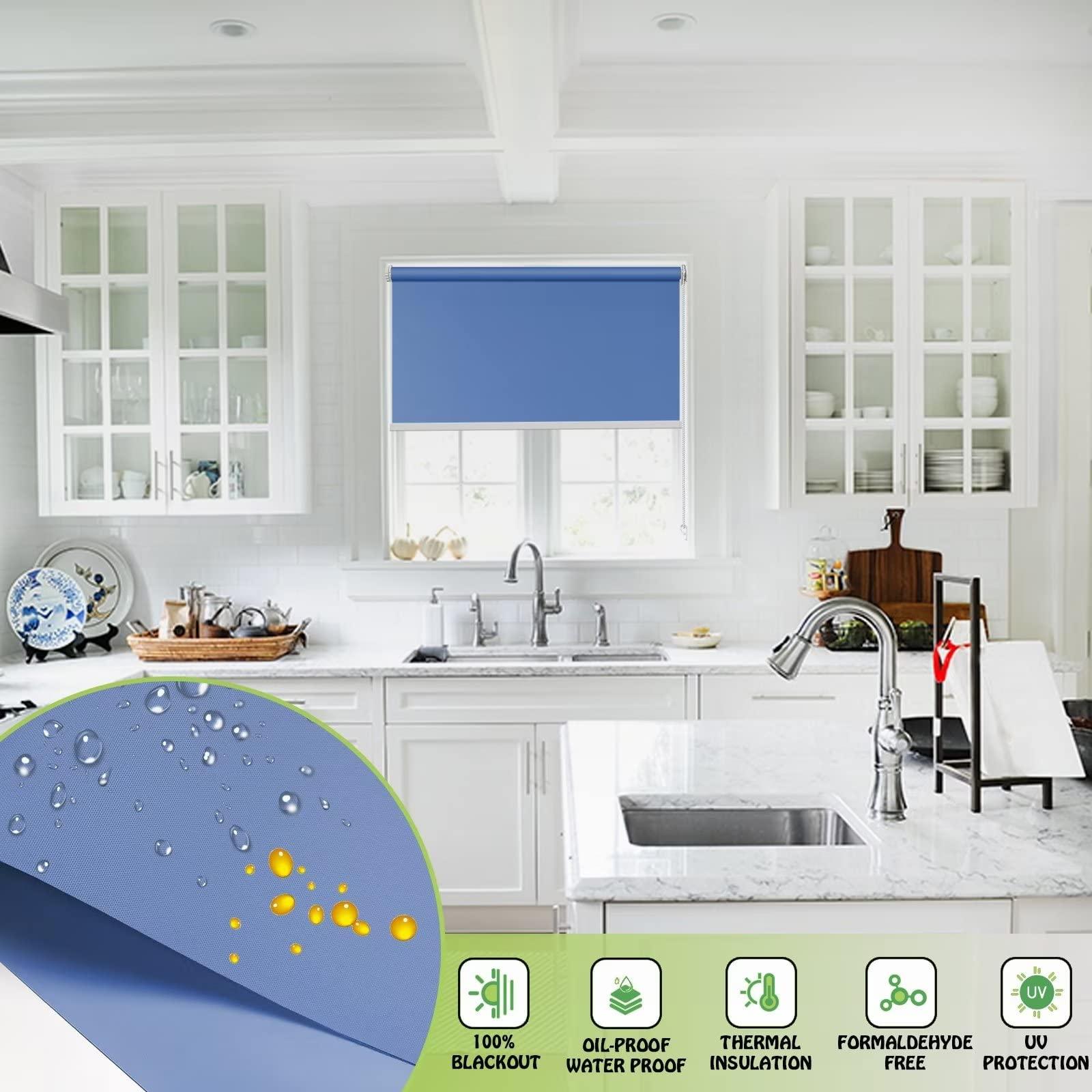 fhsblinds FHSBLINDS No Tool No Drill Blinds for Windows Roller Window Shades-Blackout Waterproof Room Darkening Custom Window Blinds & Shades for Home Kitchen Bedroom Office (Blue 100% Blackout, 48" W x 96" H)