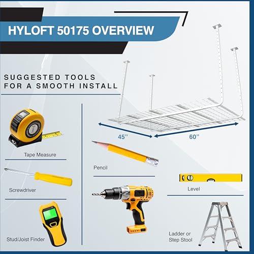 HyLoft HyLoft Overhead Garage Storage Rack, Adjustable Ceiling Storage for Garage, Heavy Duty Steel Garage Storage System, 60-Inch x 45-Inch, White