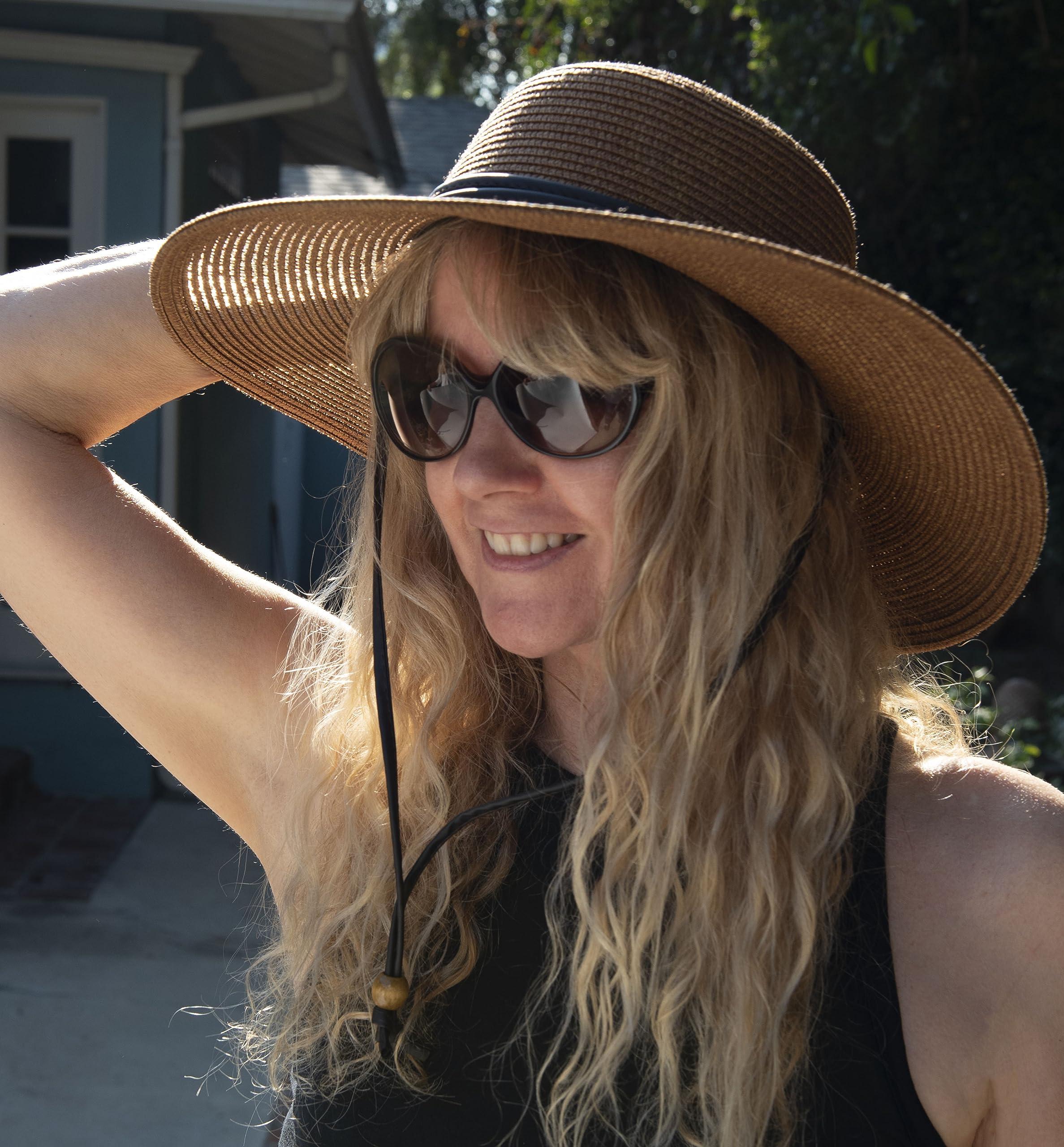 Sloggers Sloggers Women\'s Wide Brim Braided Sun Hat with Wind Lanyard - UPF 50+ Maximum Sun Protection Dark Brown