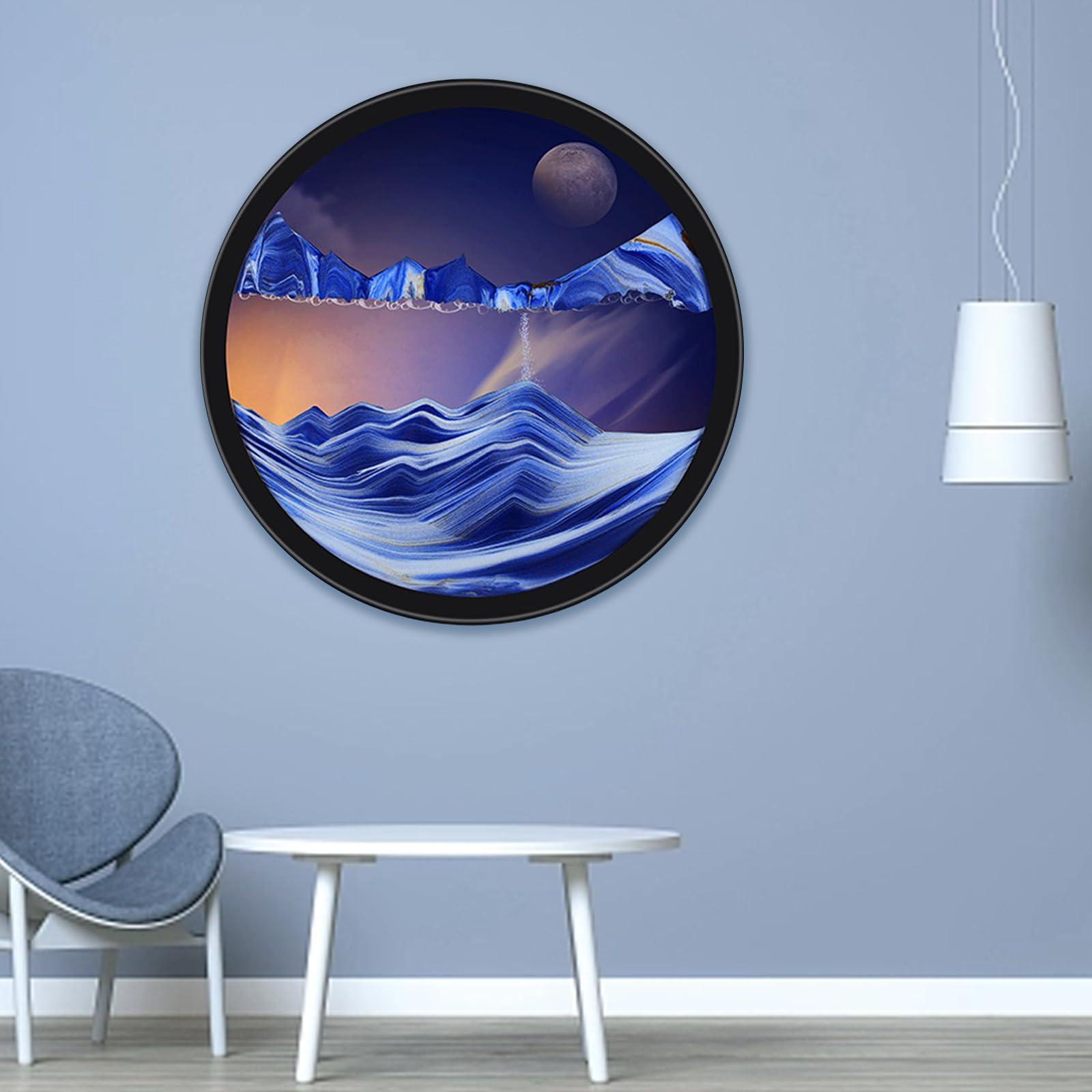 BBYYT Sand Art Liquid Motion, Moving Sand Art, Wall Mounted Rotate Sculpture, Wall Art Deep Sea Sandscape Room Decoration, Glass Crafts Solid Wood Frame, Relaxing Mood Home Office Work Decor(Blue, 17.3'')