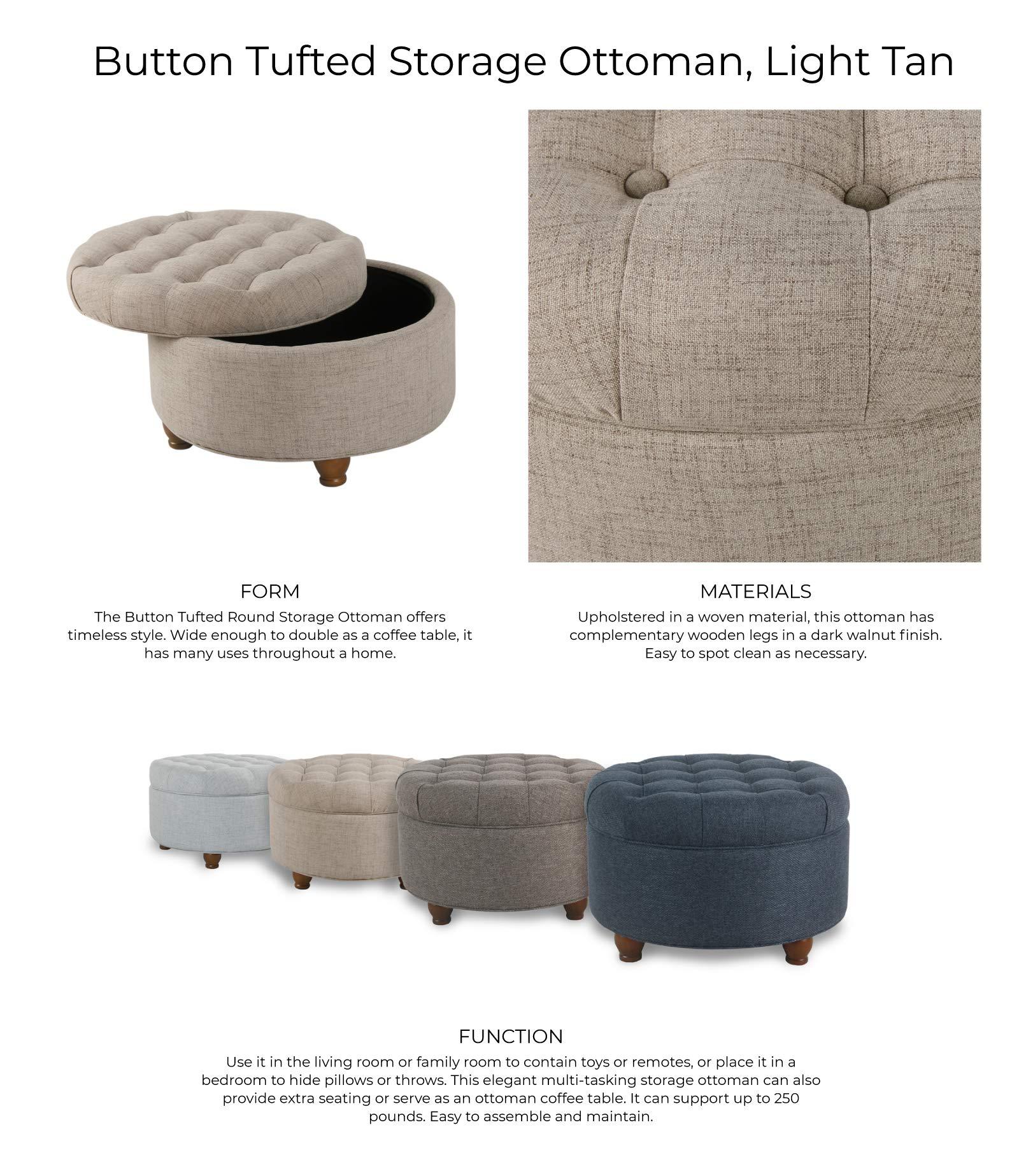 HomePop Homepop Home Decor Button Tufted Woven Round Storage Ottoman Large