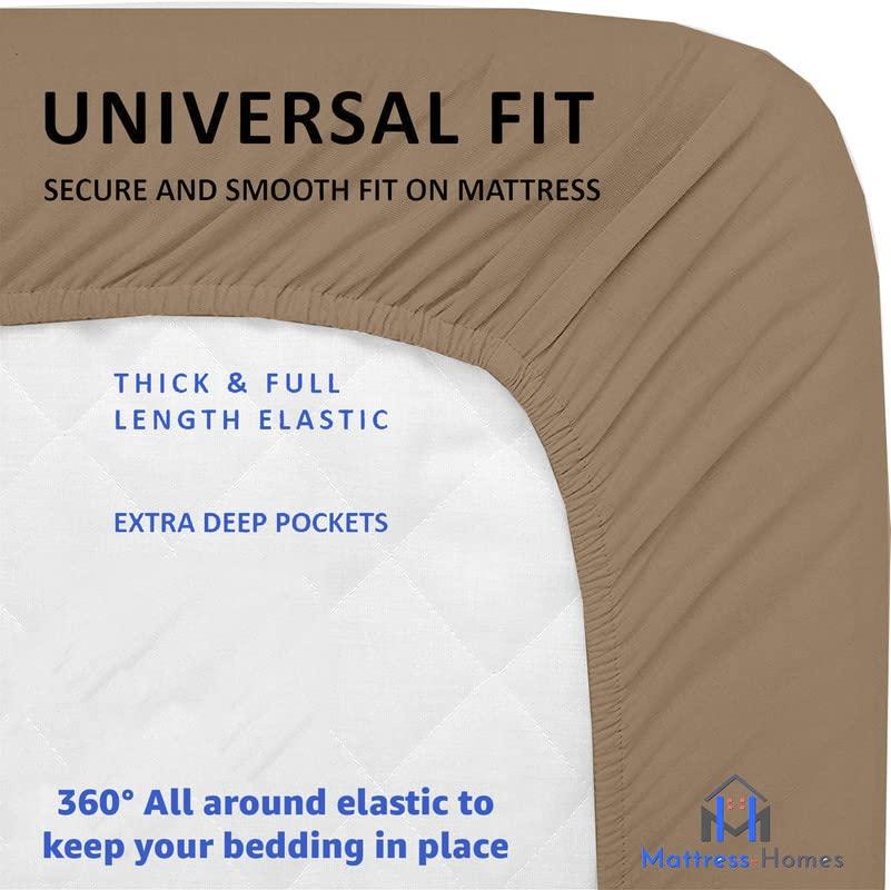 Mattress-Homes Split King Sheets for Adjustable Bed Cotton Flex Top King Sheets Sets for Adjustable Bed,Split King Sheets for Sleep Number Beds,Top Split King Sheets,Split King Sheets 34\" 4 Pcs 16\"Deep Taupe Solid