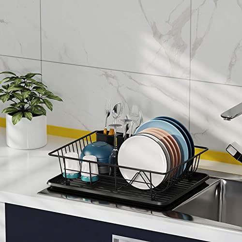 TBWFRD Dish Drainers Dish Drainers Dish Drying Rack|Small Dish Rack with Tray Compact Dish Drainer for Kitchen Counter Cabinet|Stainless/Detachable Dish Rack|Black16.45``*12.05\'\'*4.3\'\'Kitchen Stora