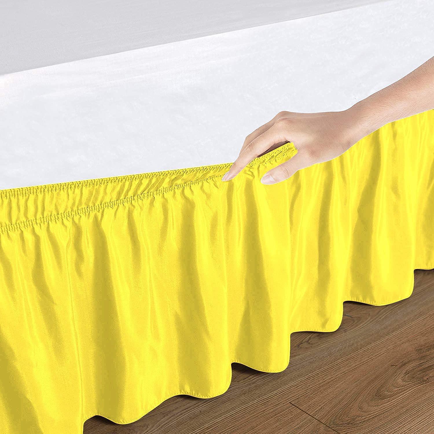 Lotus Bedding Lotus Bedding Bed Skirt Twin 32-Inches Split Corners Wrap Around Dorm Room Bed Skirt with Three Side Coverage Yellow 1 Pc Dust Ruffle Bed Skirt 800 TC, 100% Egyptian Cotton