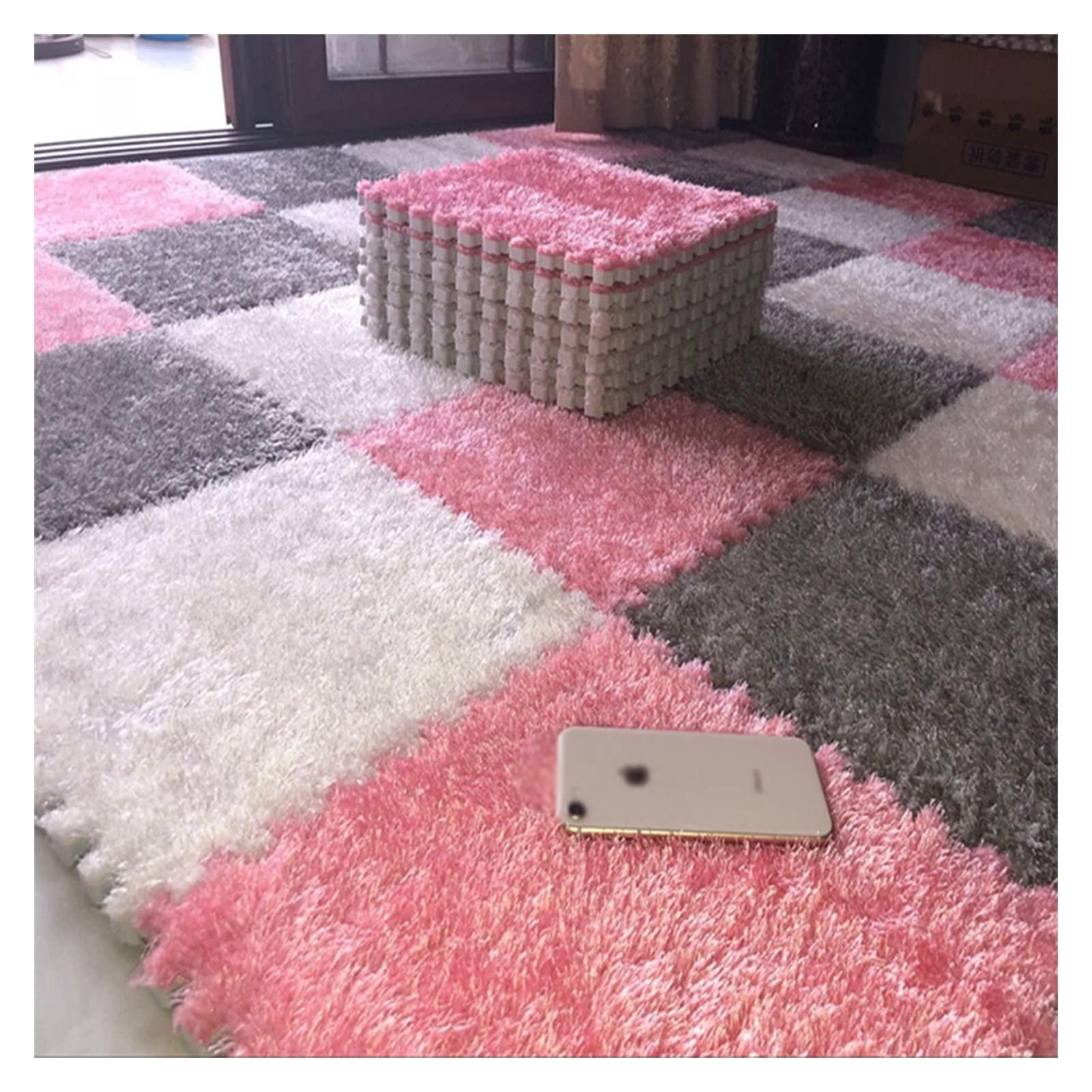 LOWLIU Family Carpet Stitched Carpet Foam Mats Fluffy Carpet Tiles Plush Area Rug Interlocking Floor Tiles Playmat Puzzle Floor Mat 10pcs Living Room Carpet (Color : 10 pcs Pink, Size : 30 x 30cm)