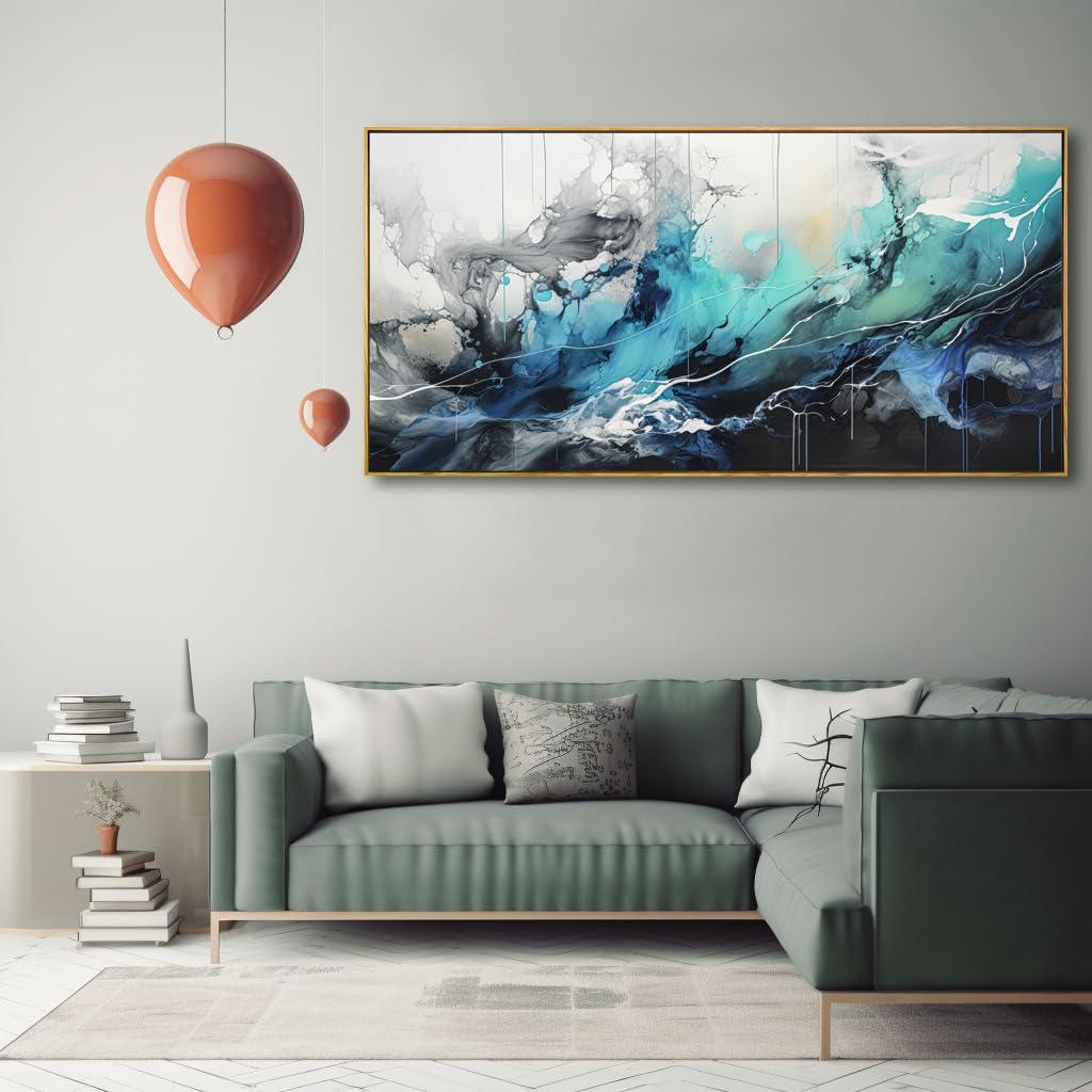 liysawg Wall Art Abstract Canvas Painting Teal Blue Modern Artwork for Living Room Bedroom Dining Room Home Office Decor 30\"x60\" with Framed