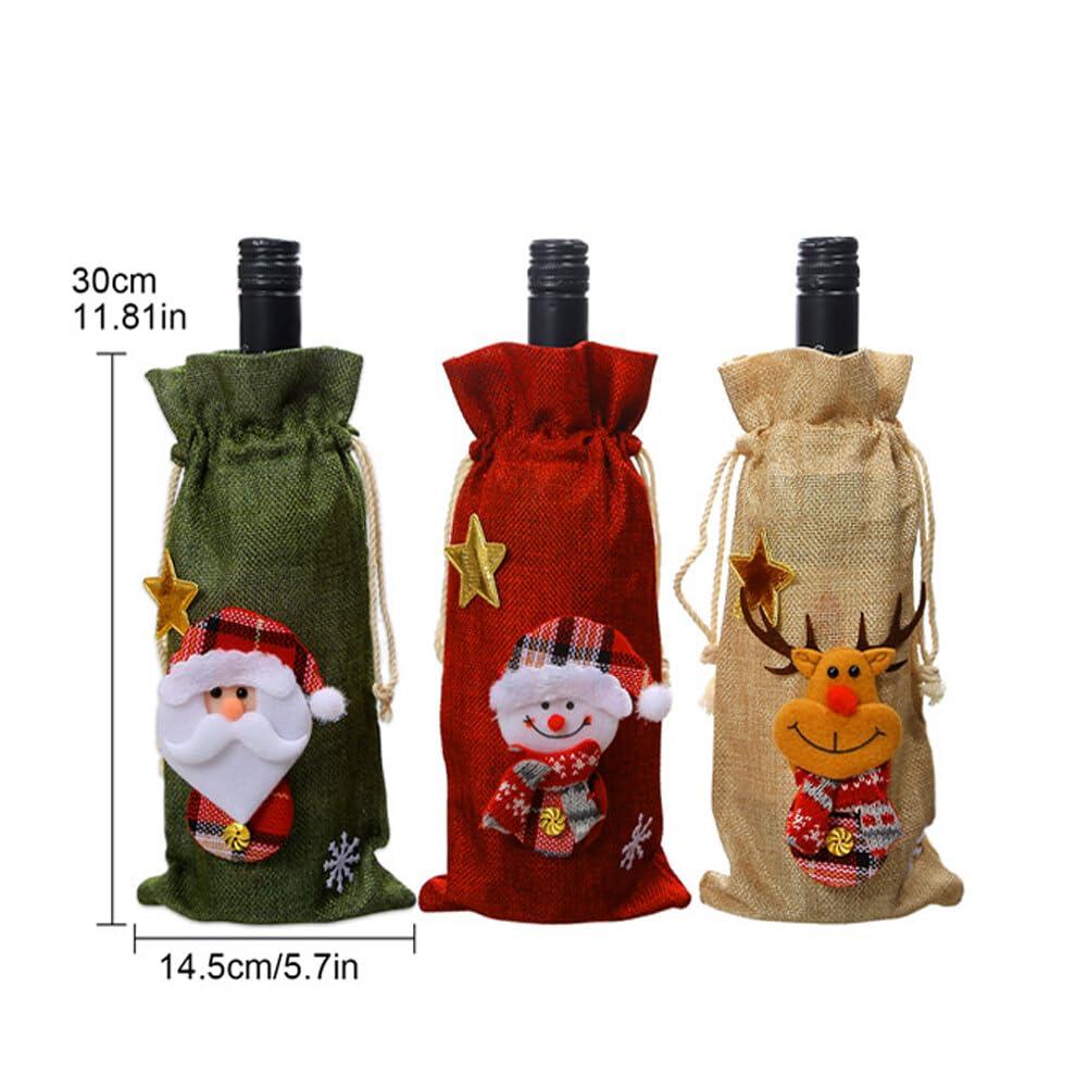 EUBUY EUBUY Christmas Wine Bottle Bags, 6 Pack Burlap Wine Bags Christmas Wine Gift Bags with Drawstring, Reusable Christmas Wine Bags for Wine Bottles for Xmas Christmas Holiday Dinner Party